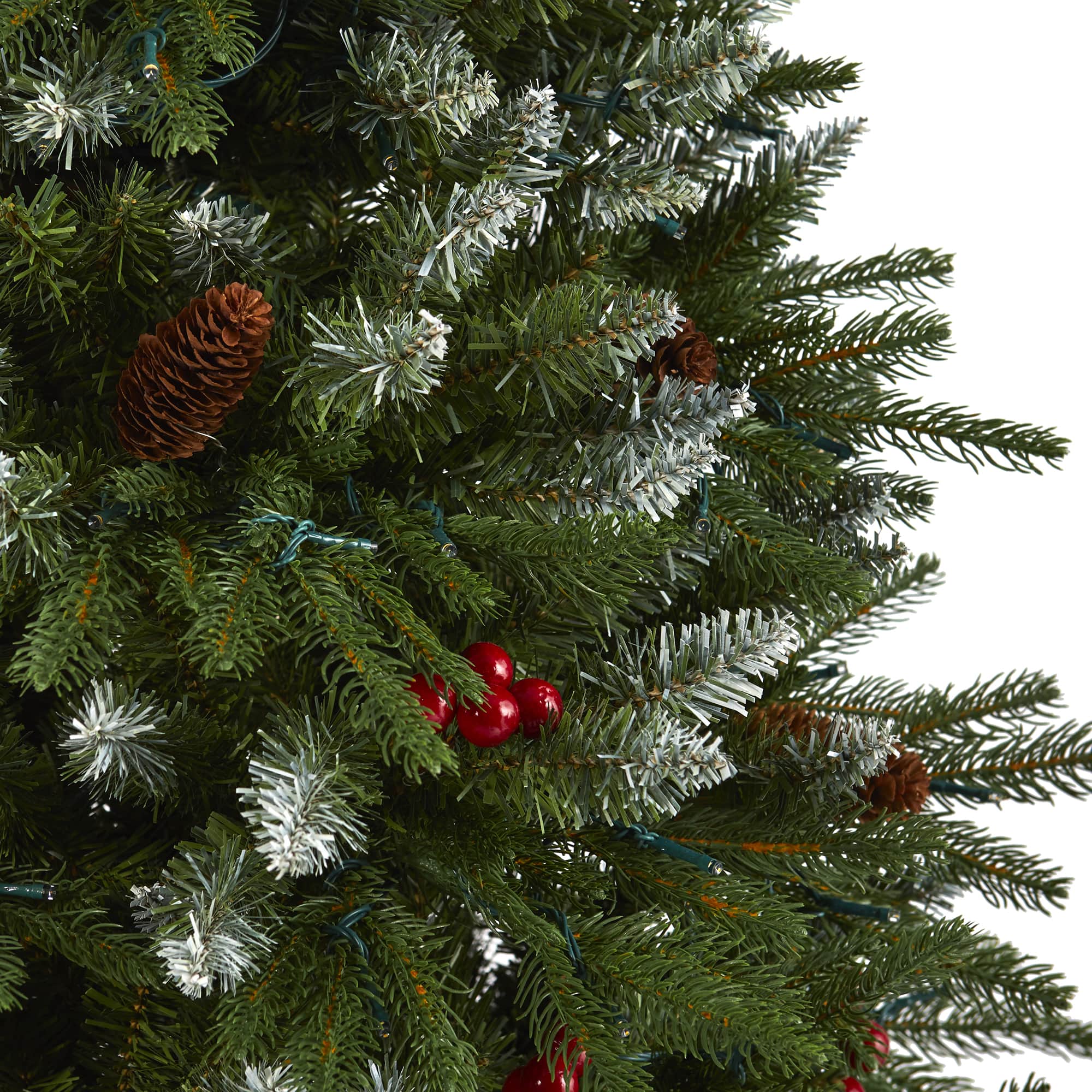 6ft. Pre-Lit Snow Tipped Portland Spruce Artificial Christmas Tree with Frosted Berries and Pinecones, Clear LED Lights