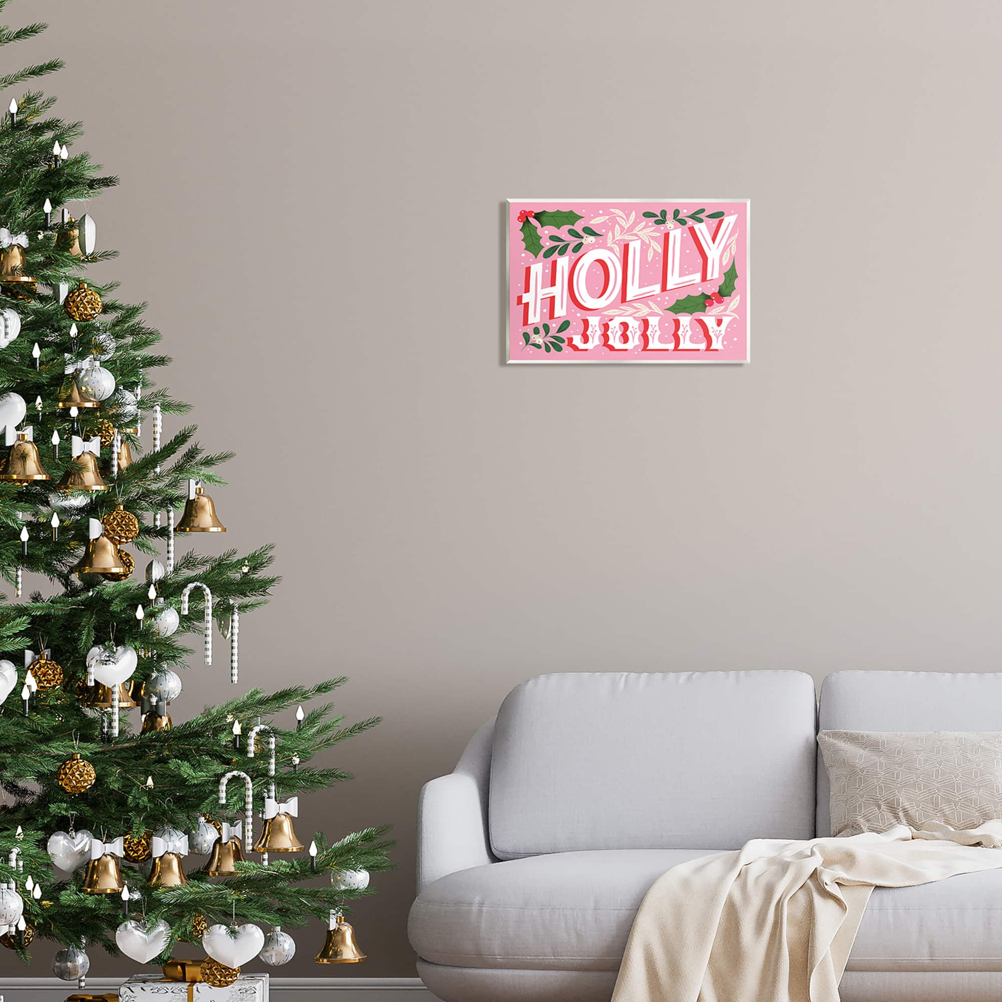 Stupell Industries Bold Pink Holly Jolly Phrase Wall Plaque Art