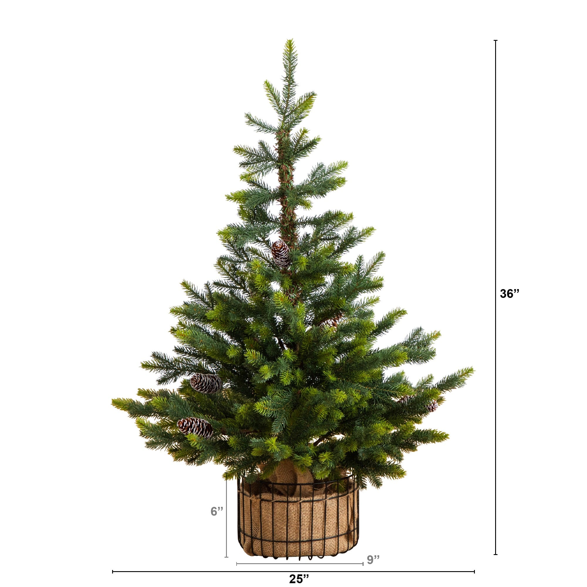 3ft. Artificial Balsam Fir Christmas Tree with Pine Cones in Jute Wire Planter