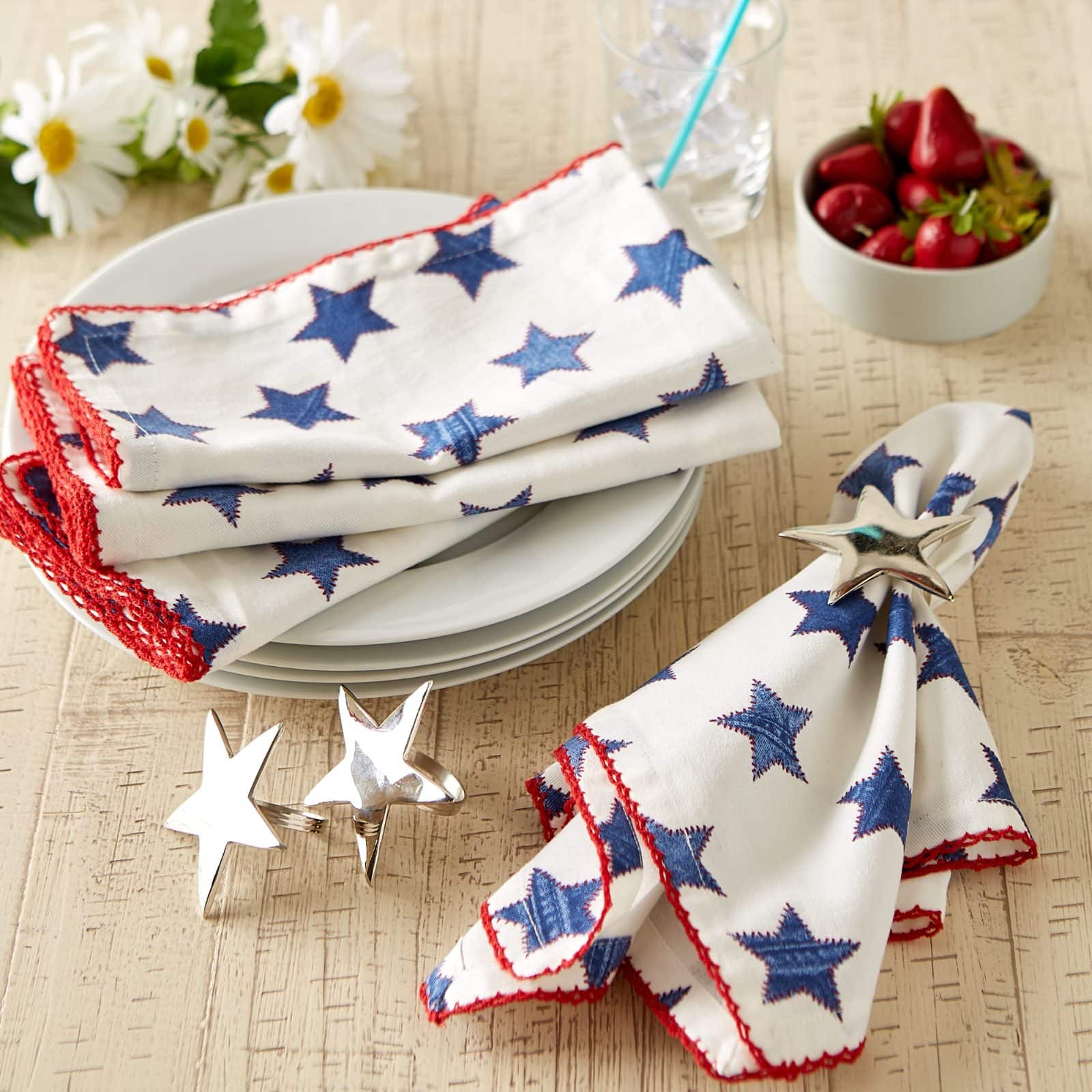 DII® Antique Blue Stars with Embroidered Edge Napkins, 6ct.