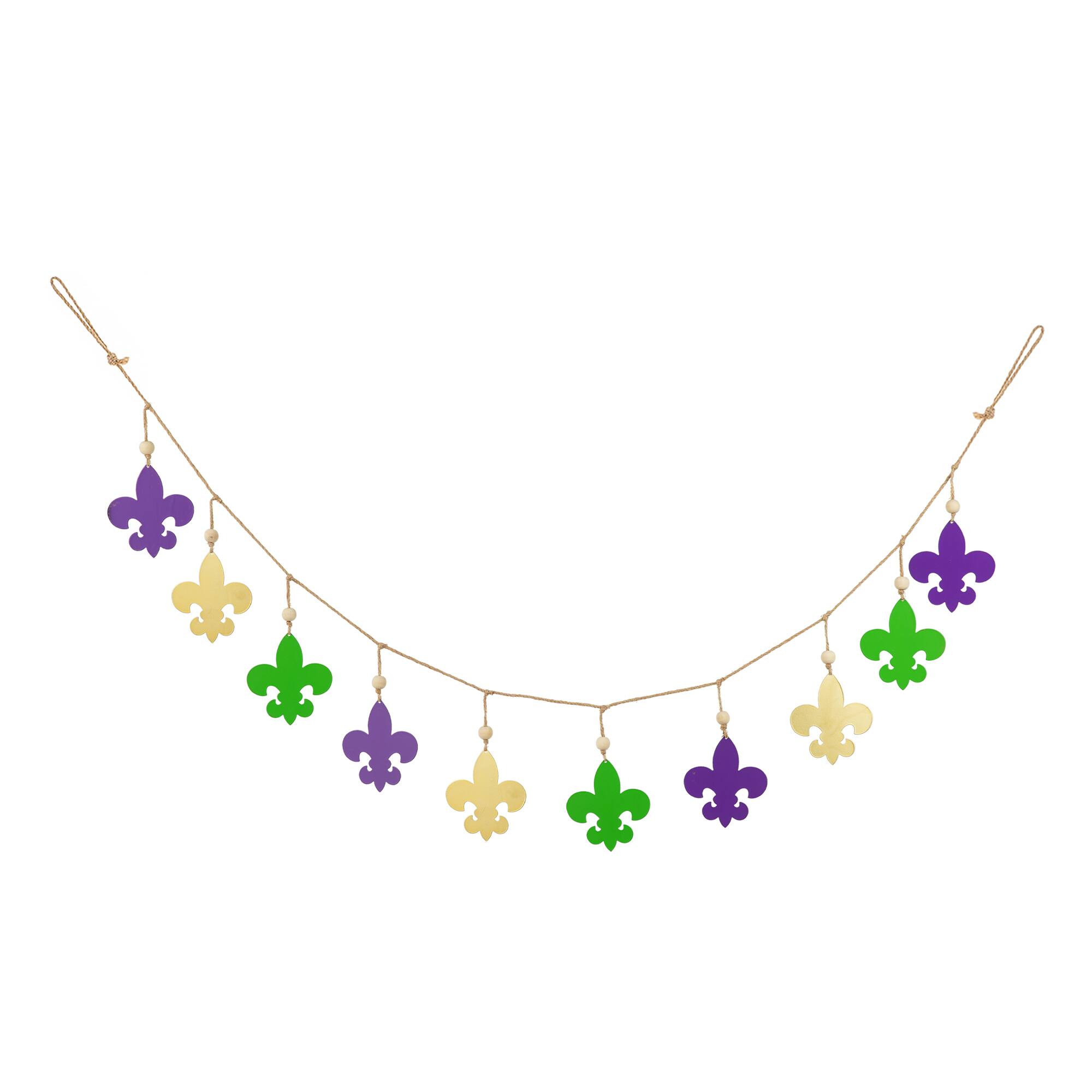 Glitzhome&#xAE; 6ft Mardi Gras Metal Fleur-de-Lis Garland