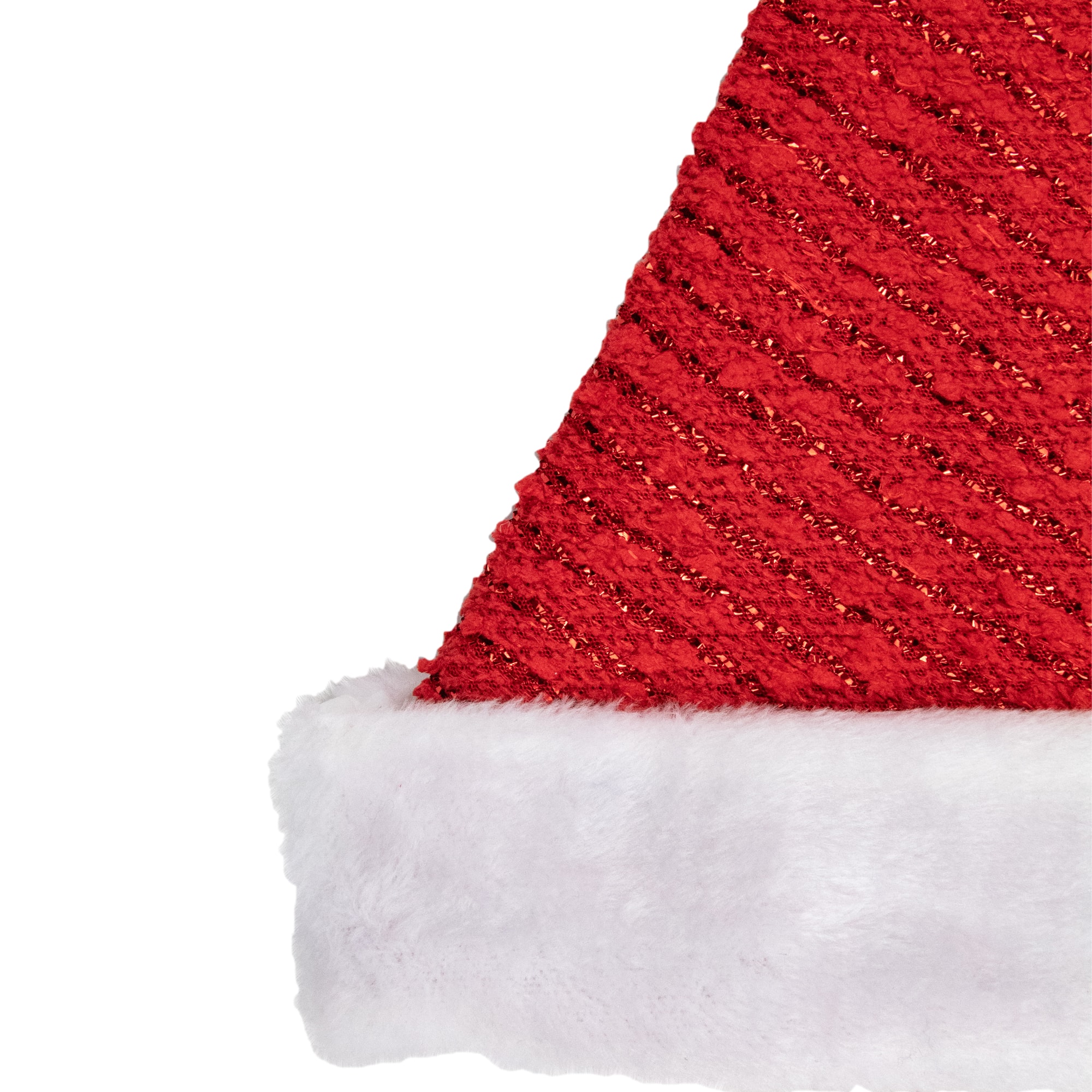 17&#x22; Red &#x26; White Striped Santa Hat with Pom Pom &#x26; Cuffed Faux Fur