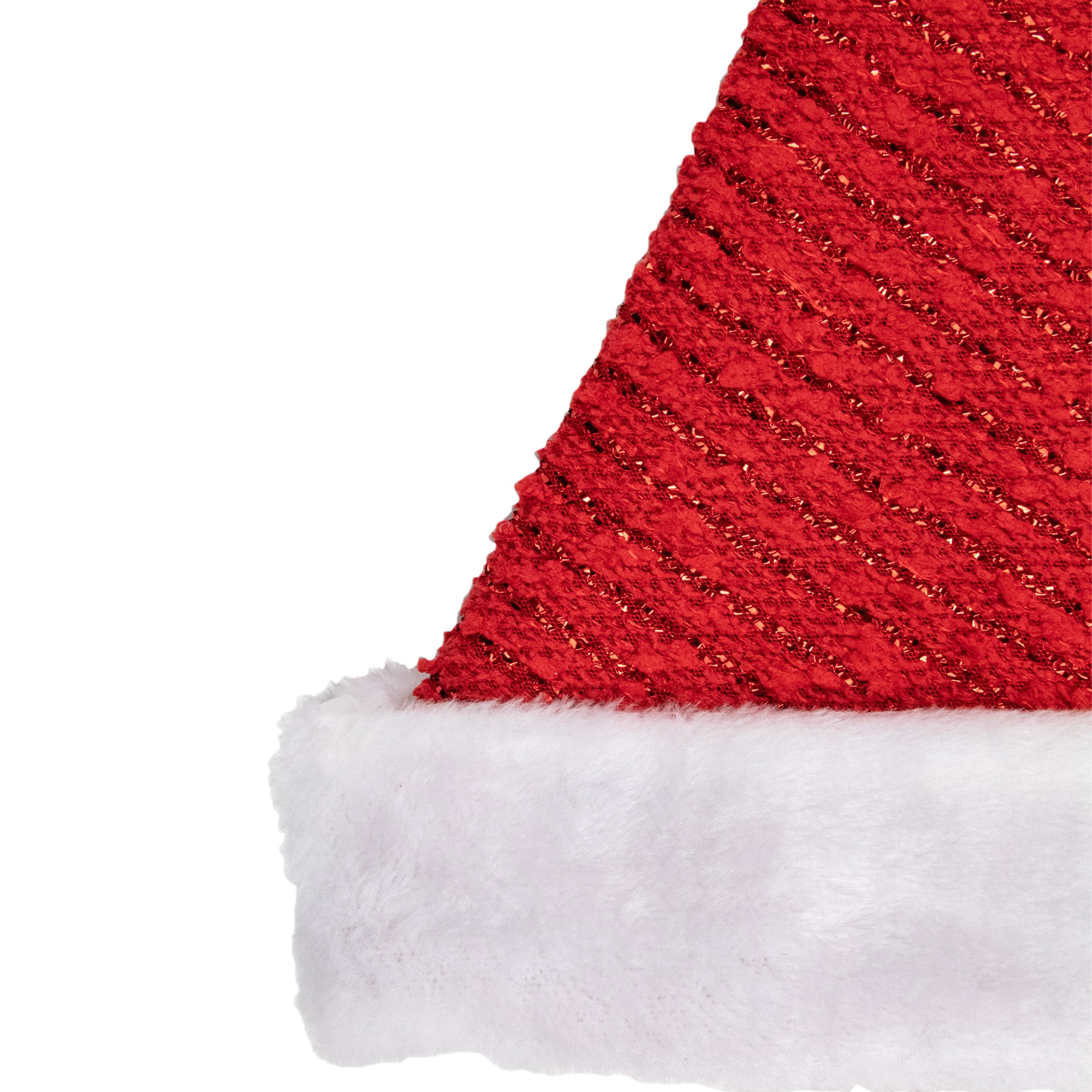 17" Red & White Striped Santa Hat with Pom Pom & Cuffed Faux Fur