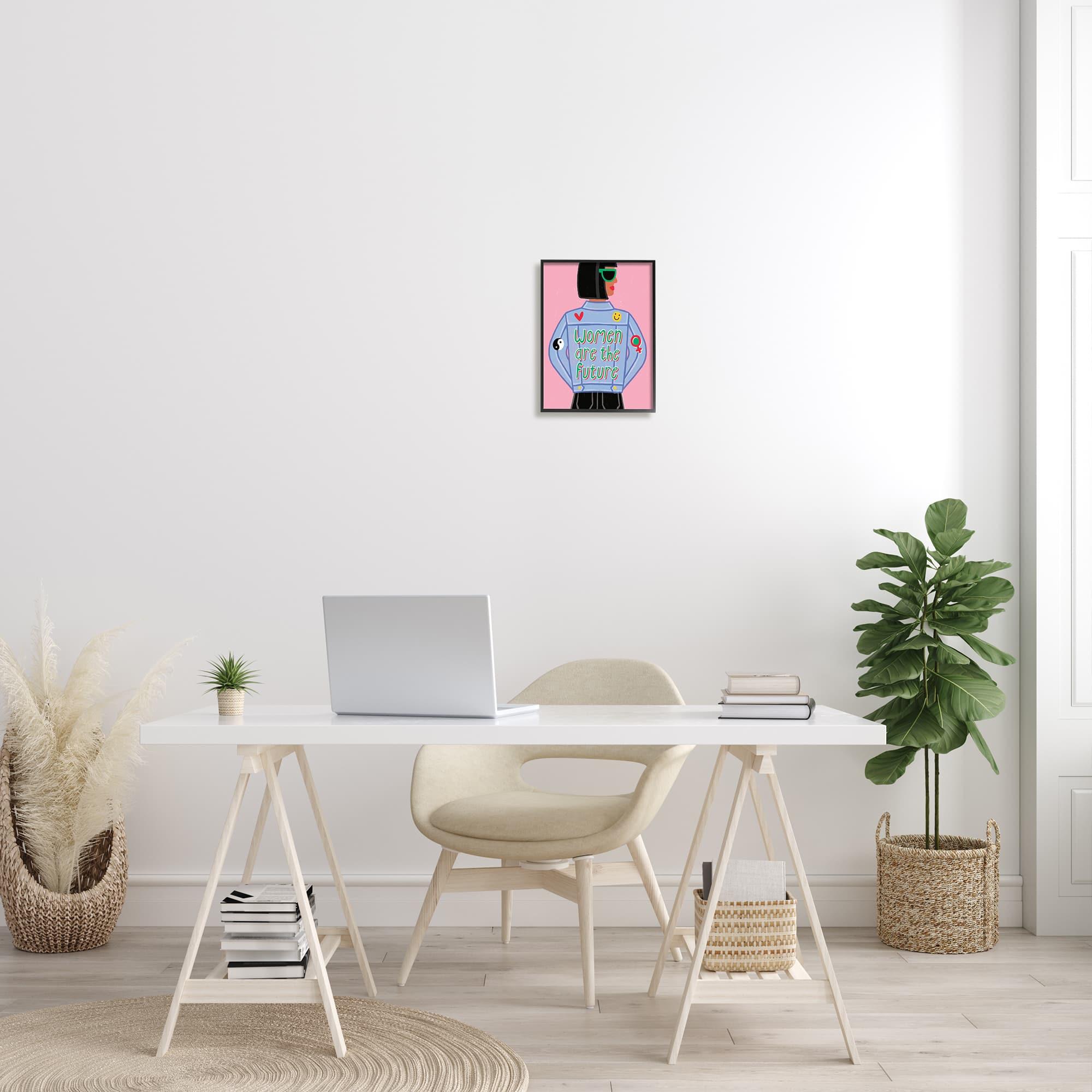 Stupell Industries Women Are The Future Girl Power Quote Denim Jacket in Black Frame Wall Art