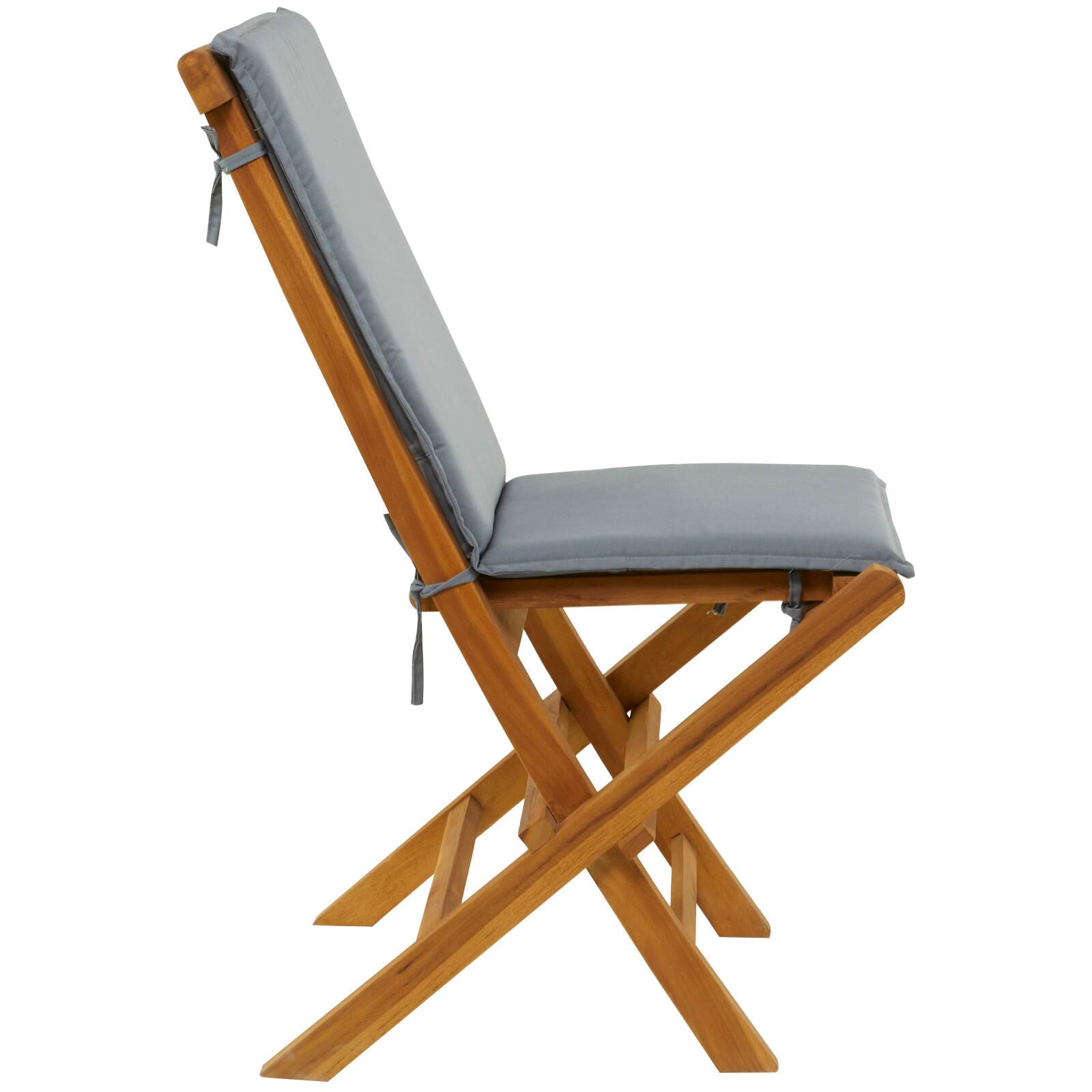 36&#x22; Brown Teak Wood Folding Outdoor Dining Chair With Cushions Set