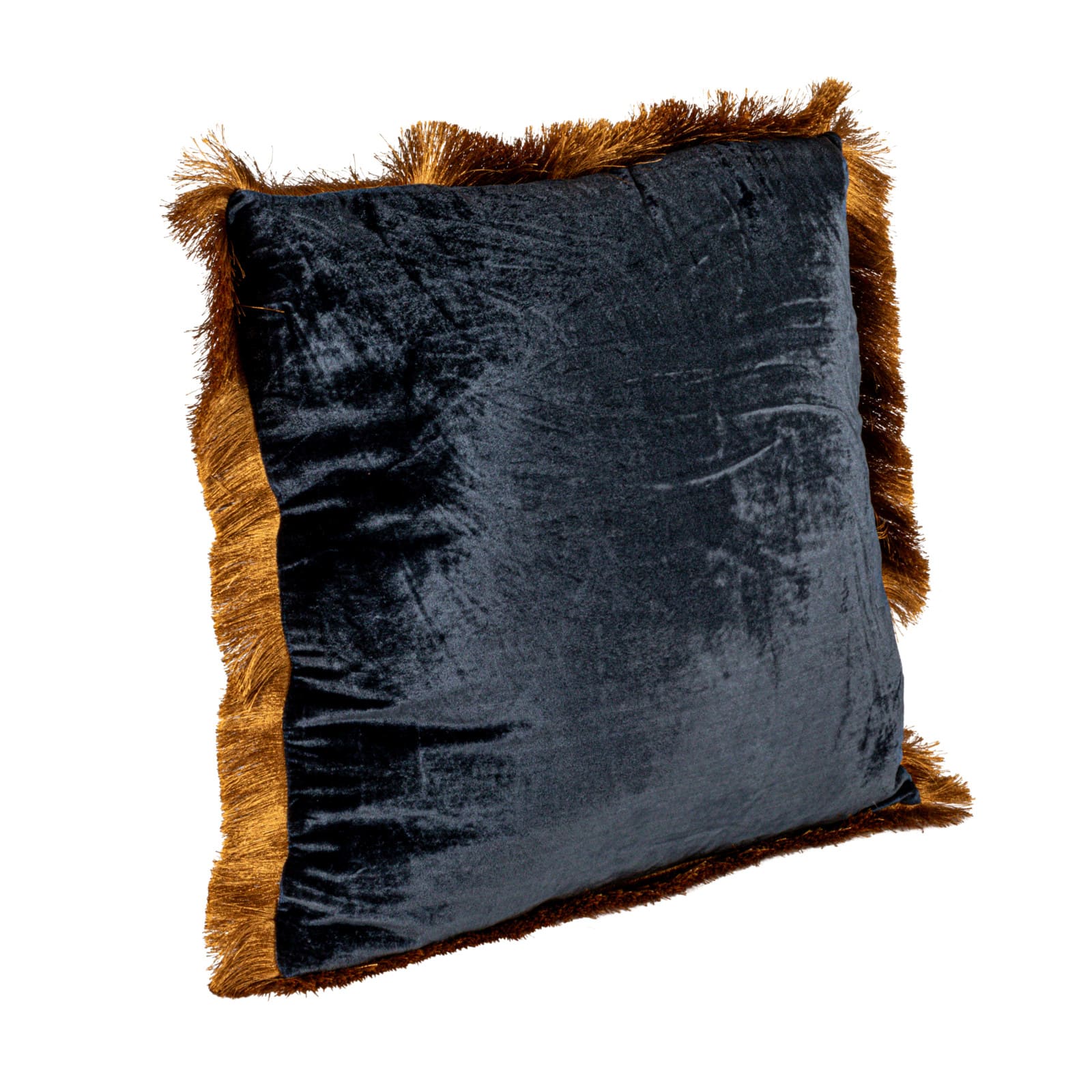 Hello Honey&#xAE; 20&#x22; x 20&#x22; Navy &#x26; Gold Silk Fringed Pillow