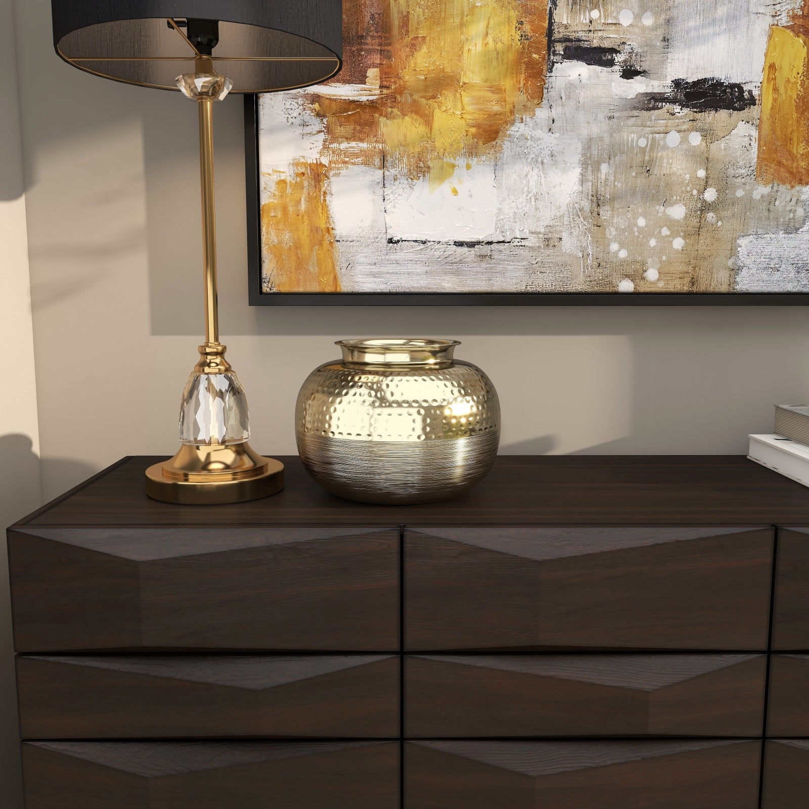 7" Gold Aluminum Brushed Vase with Hammered Top