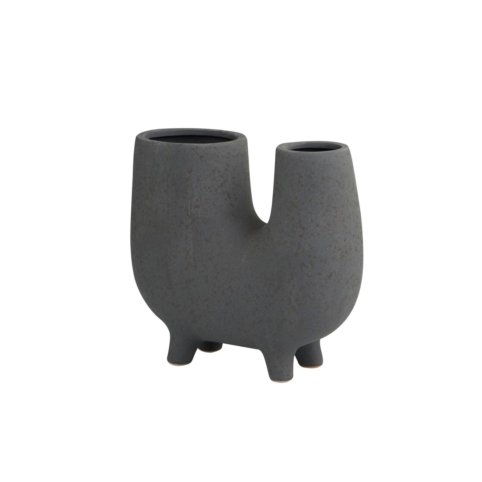 8" Dark Gray Ceramic U-Shaped Abstract Vase with Small Feet