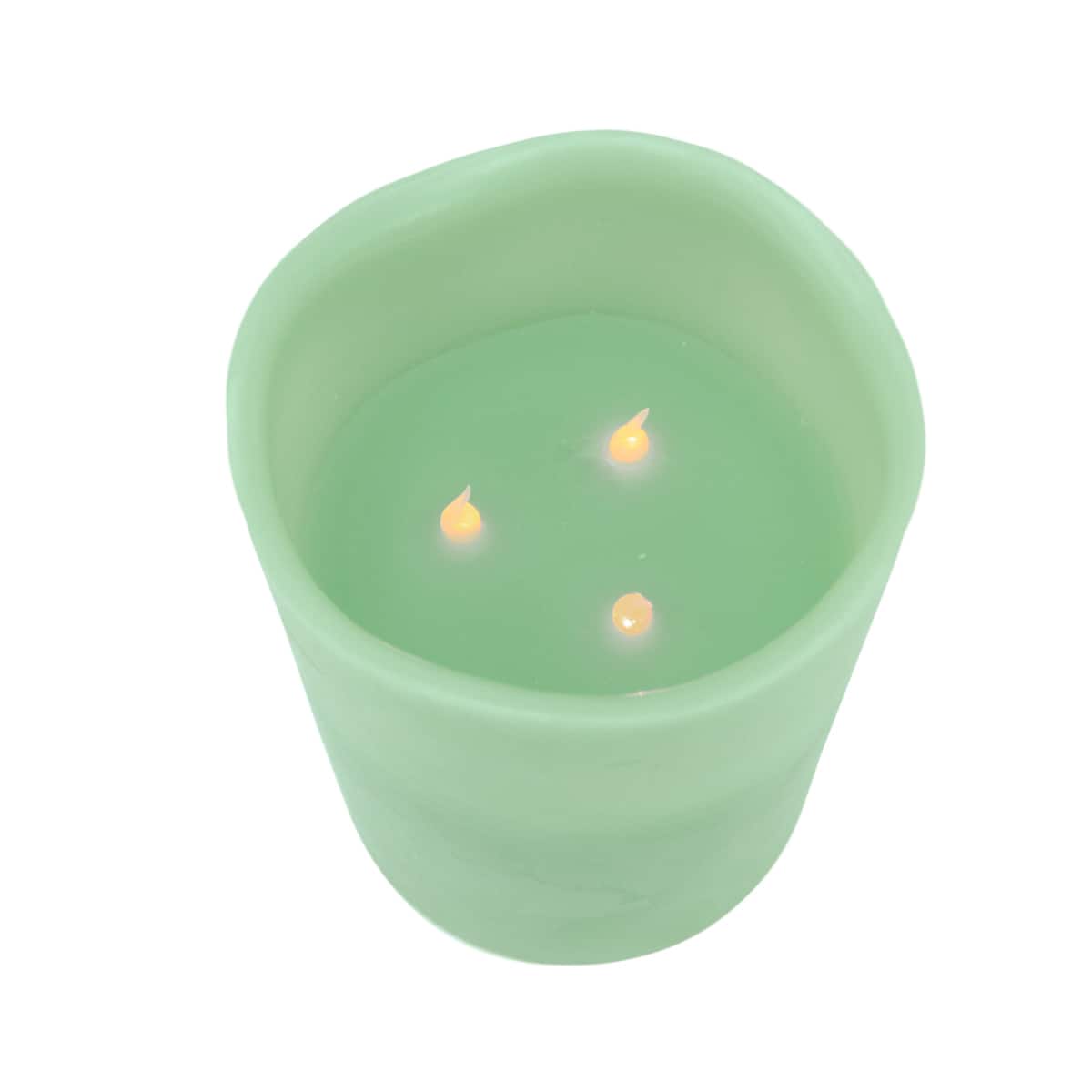 8&#x22; Sage Green LED 3-Wick Flickering Wax Pillar Candle