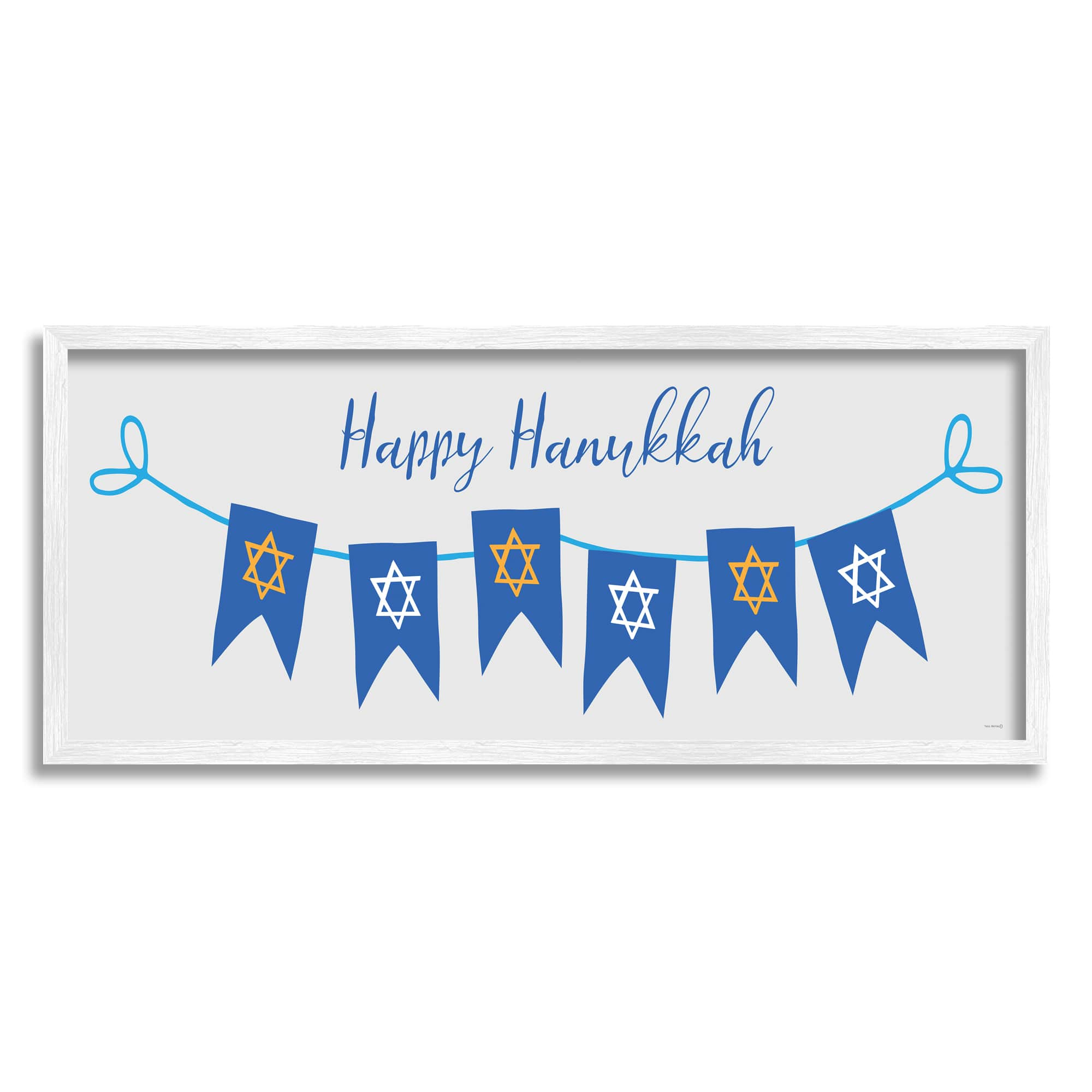 Stupell Industries Happy Hanukkah Star Of David Banner Framed Giclee Art in White | 10" x 24" | Michaels®