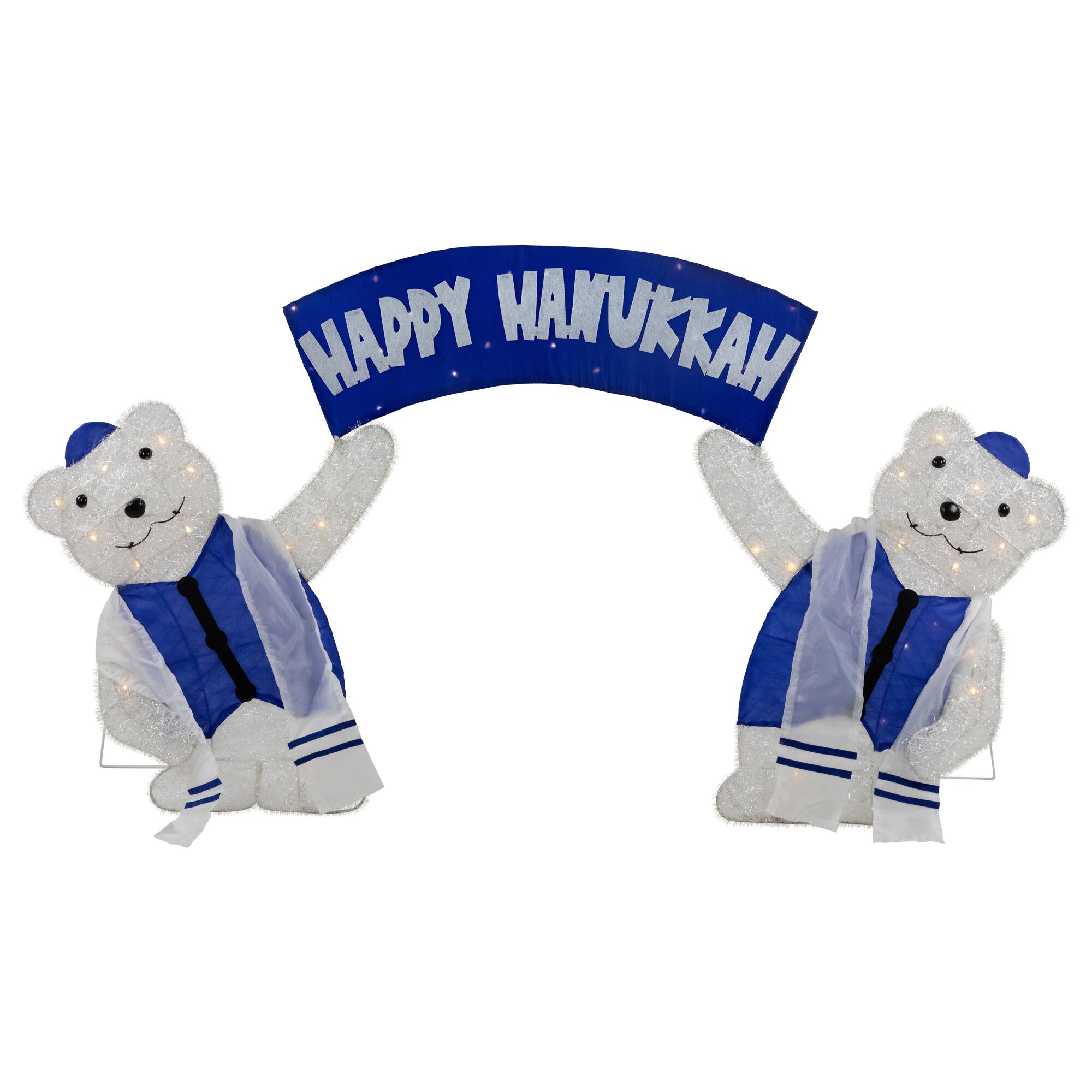 LED Lighted Polar Bear &#x22;Happy Hanukkah&#x22; Sign Outdoor Christmas Decoration - 30&#x22;