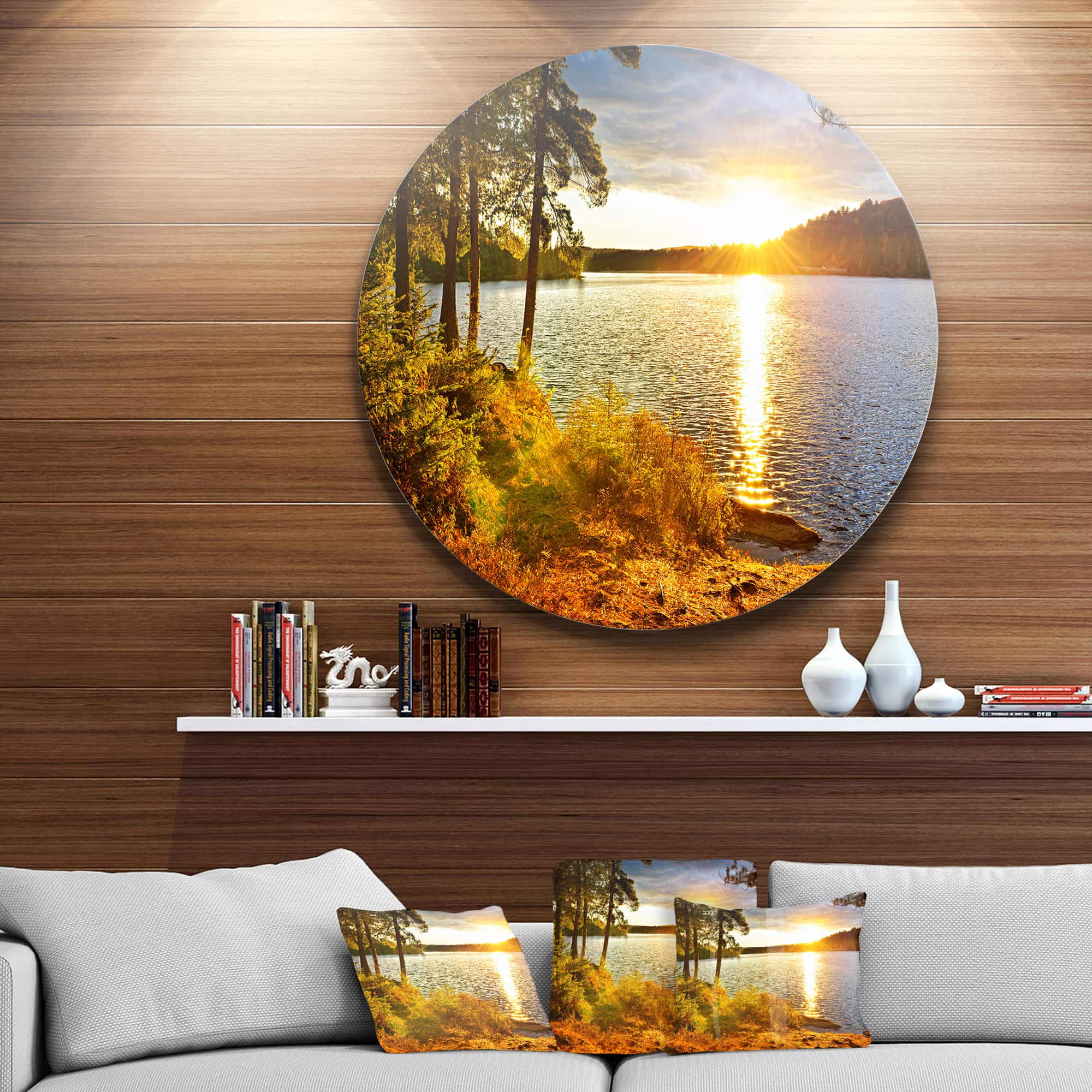 Designart - Beautiful View of Sunset over Lake&#x27; Disc Landscape Metal Circle Wall Art
