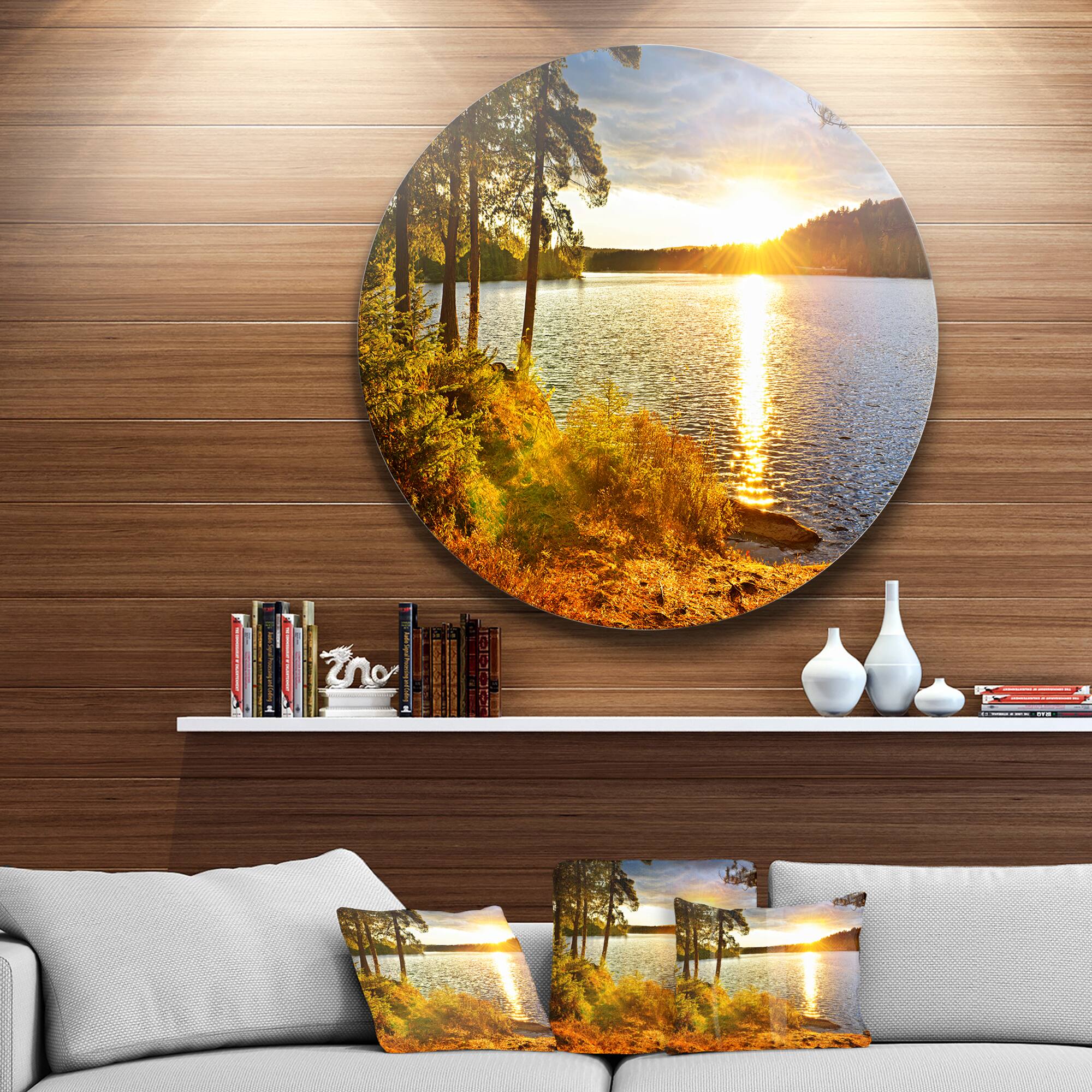 Designart - Beautiful View of Sunset over Lake' Disc Landscape Metal Circle Wall Art