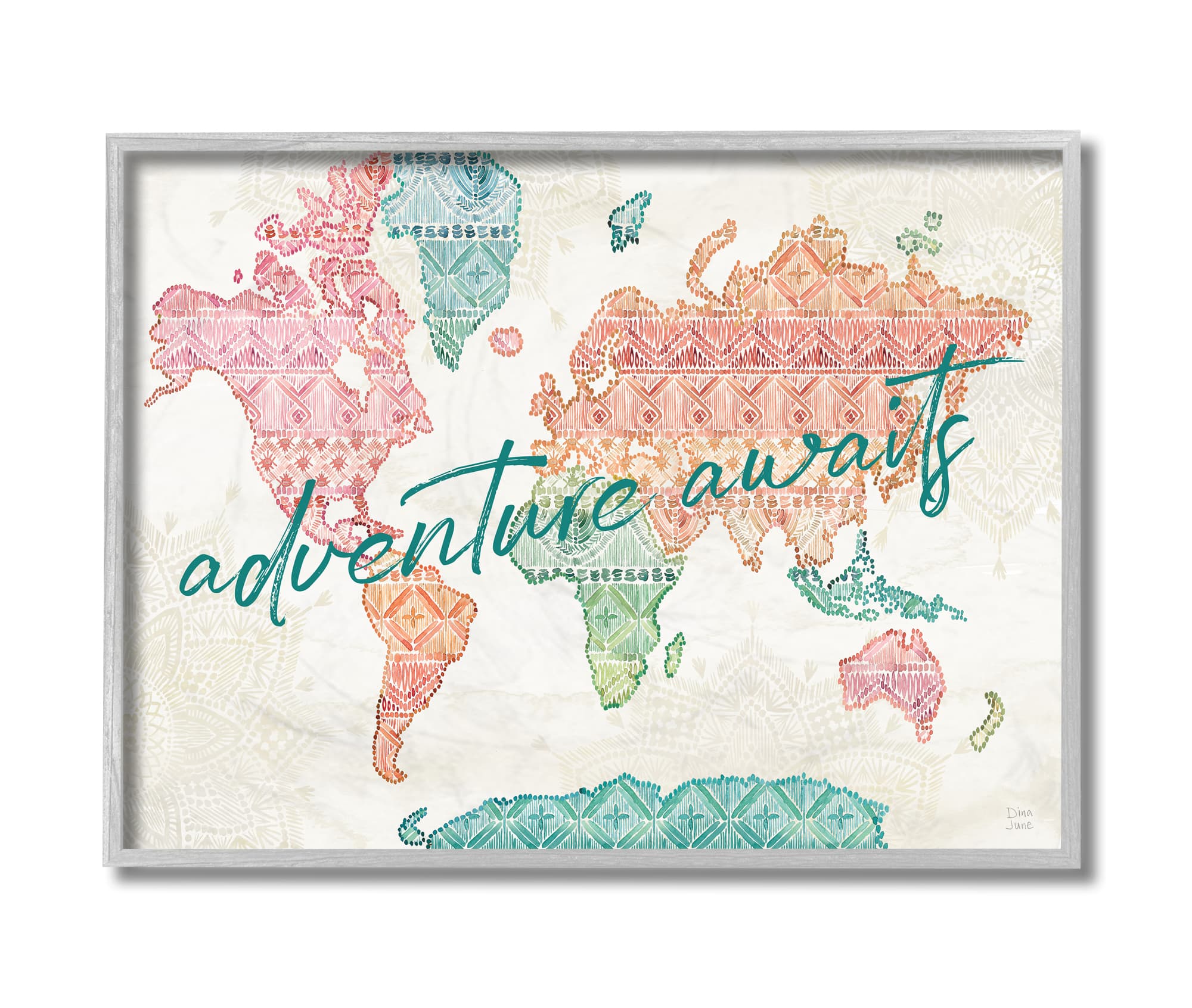Stupell Industries Adventure Awaits Macramé Pattern World Map Framed Wall Art