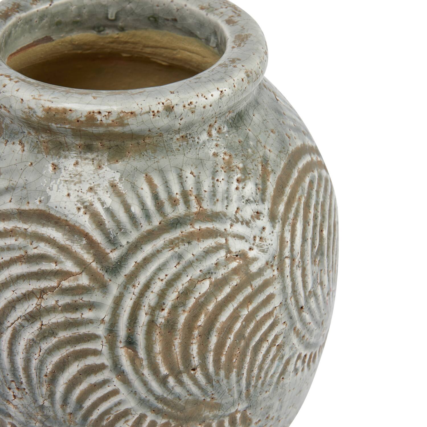 Hello Honey® 8.7" Distressed Gray Terracotta Vase with Embossed Pattern