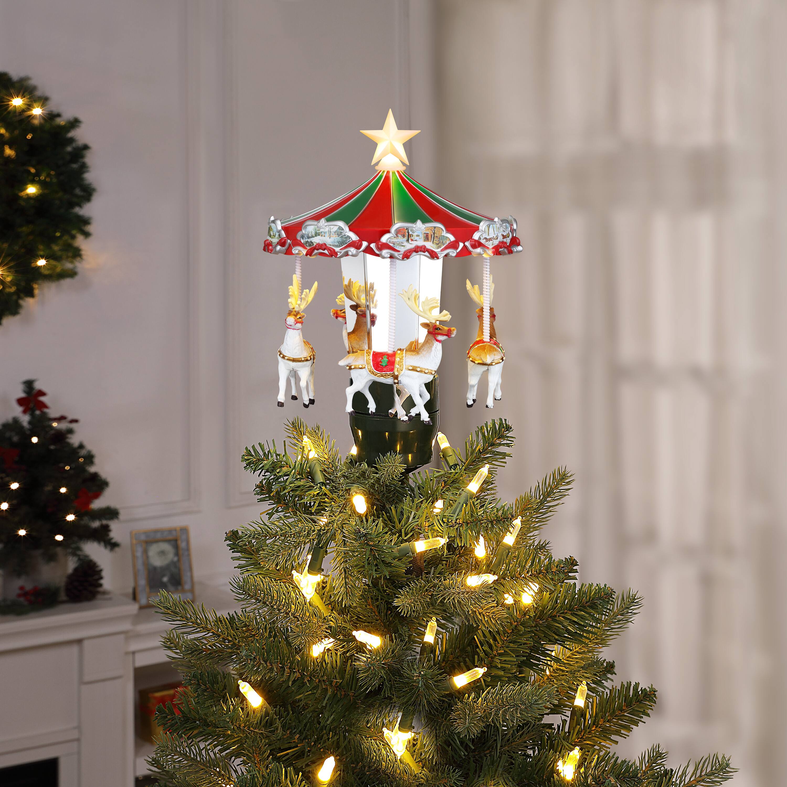 11" Animated Carousel Christmas Tree Topper