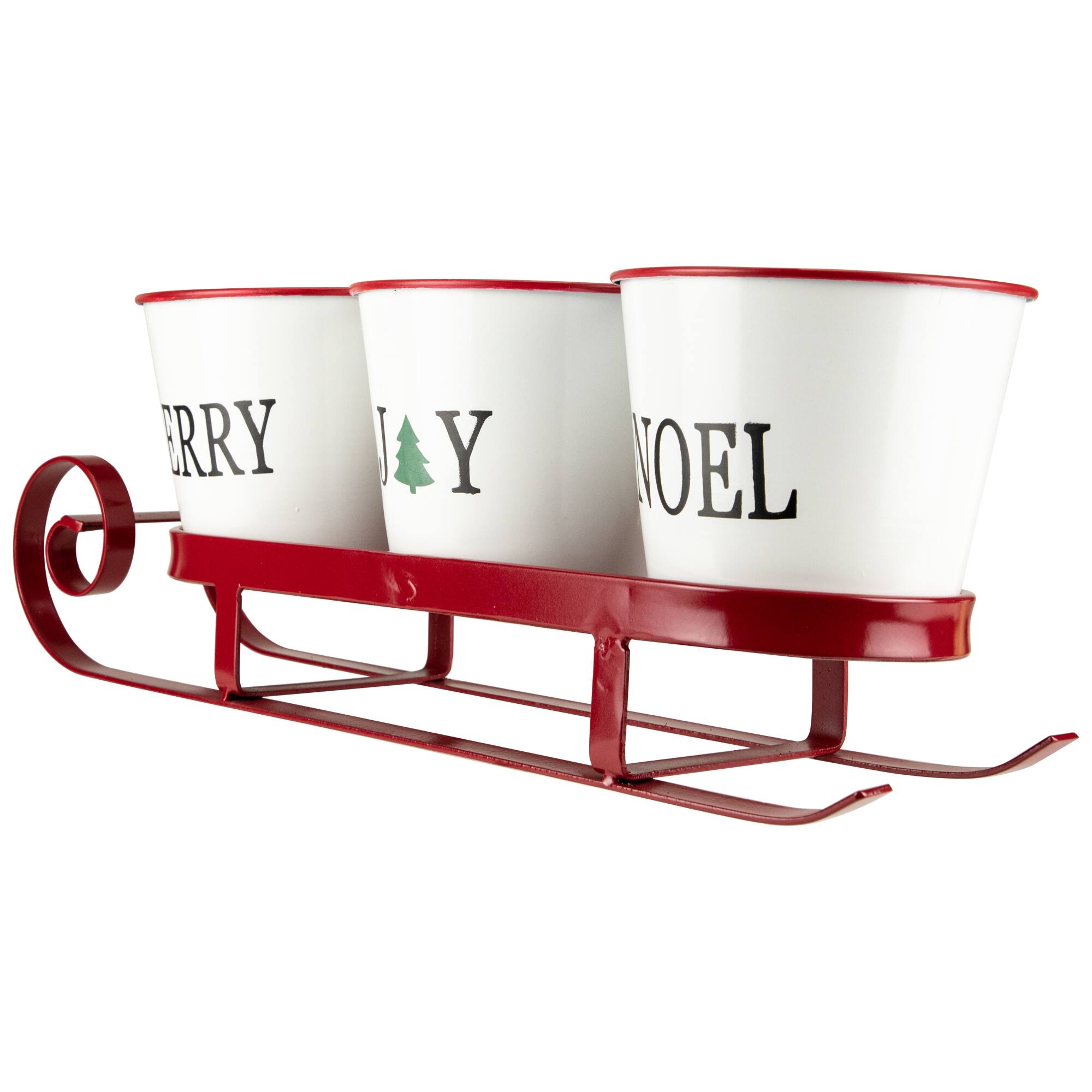 18.75&#x22; Red Sleigh with Sentiment Buckets Christmas Table Centerpiece
