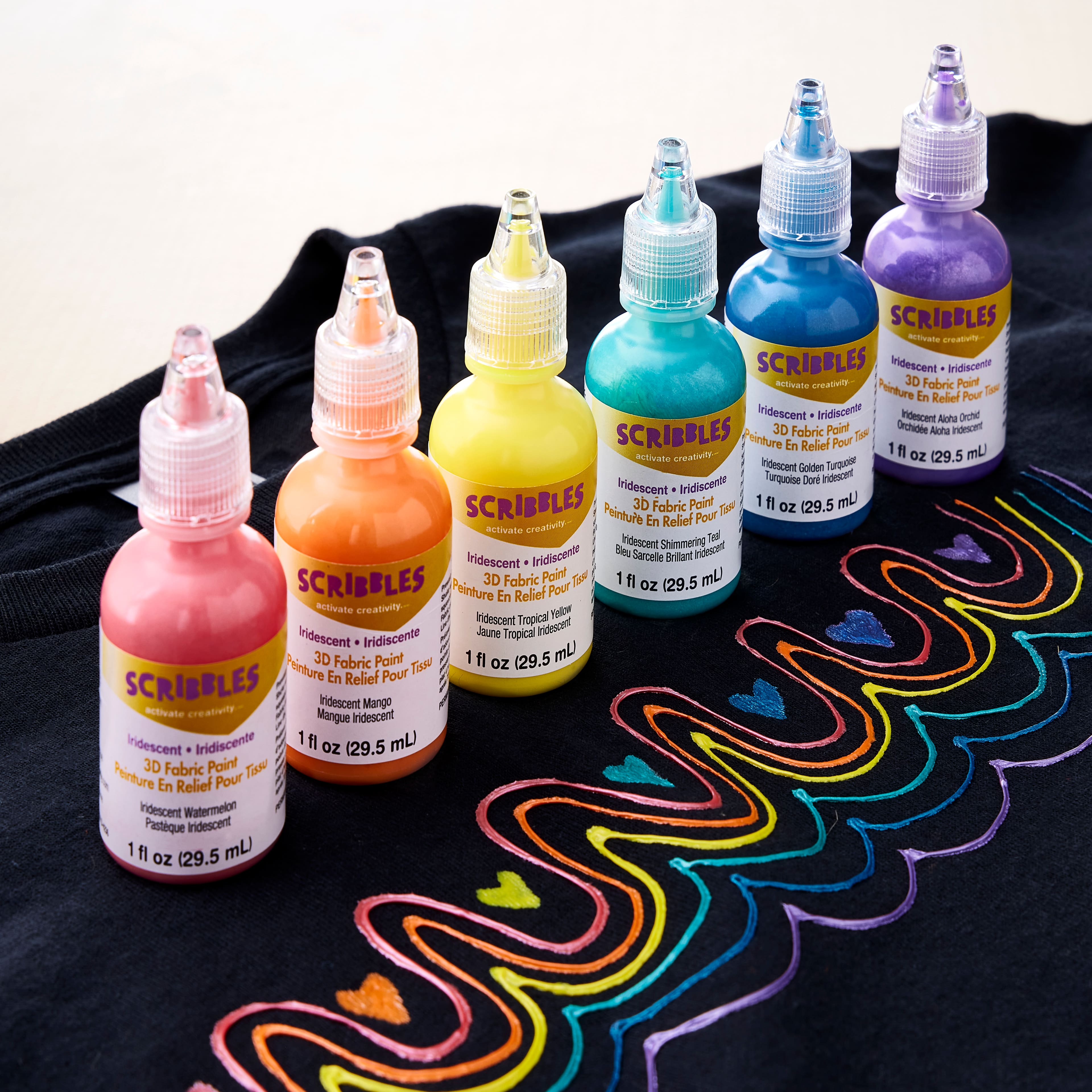10 Packs: 6 ct. (60 total) Scribbles® Iridescent 3D Fabric Paint