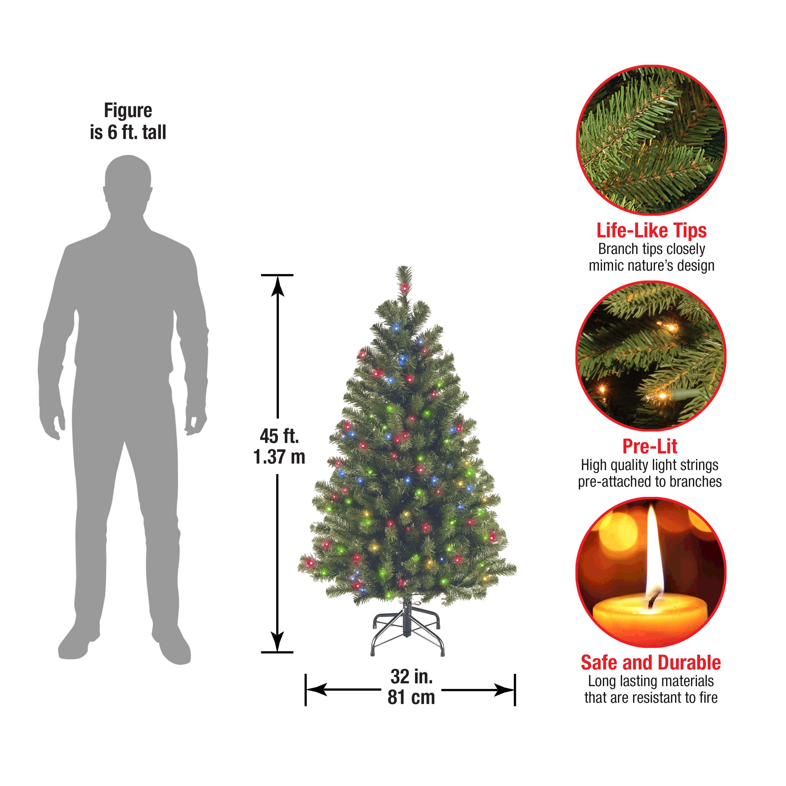 4.5ft. Pre-Lit North Valley™ Spruce Medium Artificial Christmas Tree, Multicolor Lights