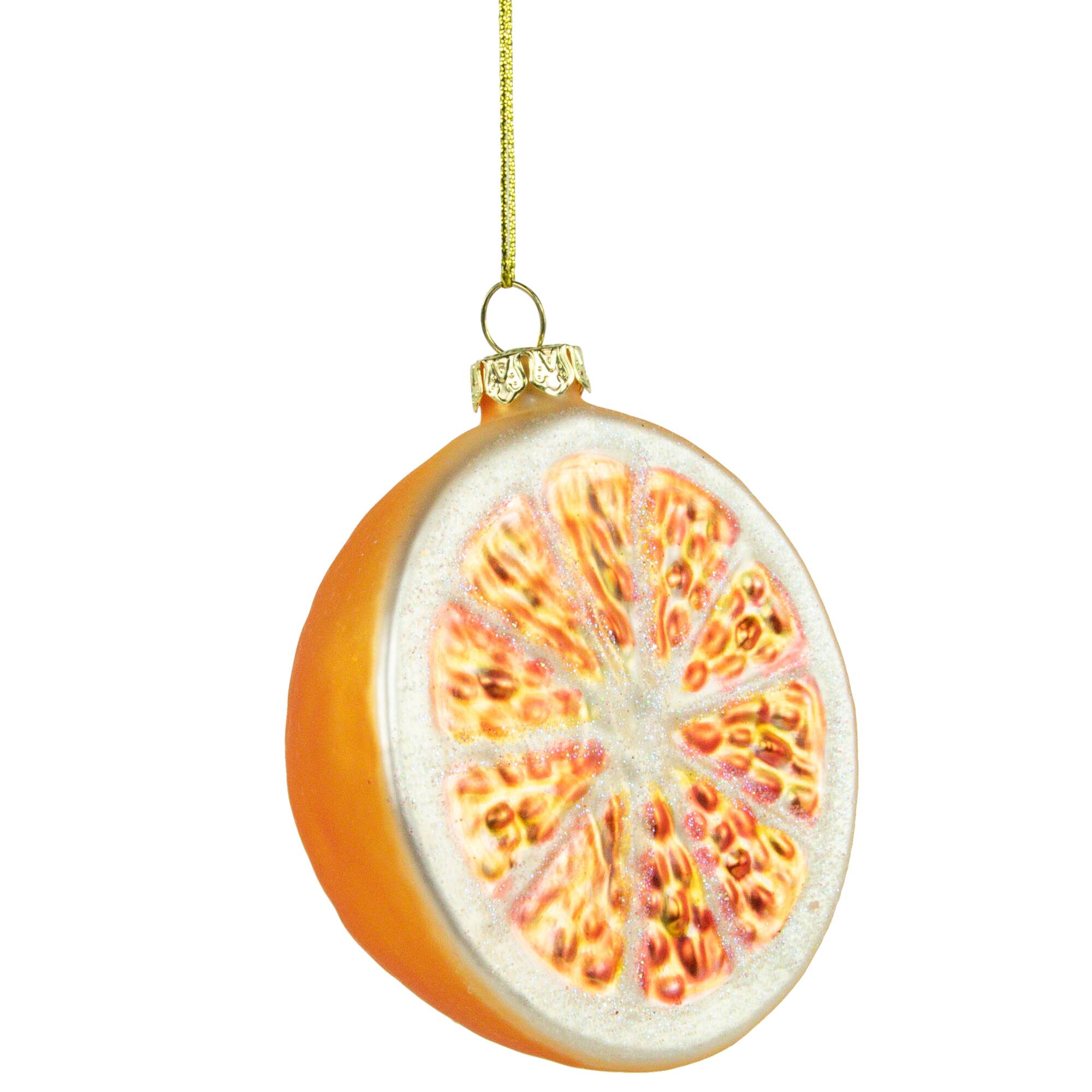 3.5" Glittered Orange Slice Glass Ornament