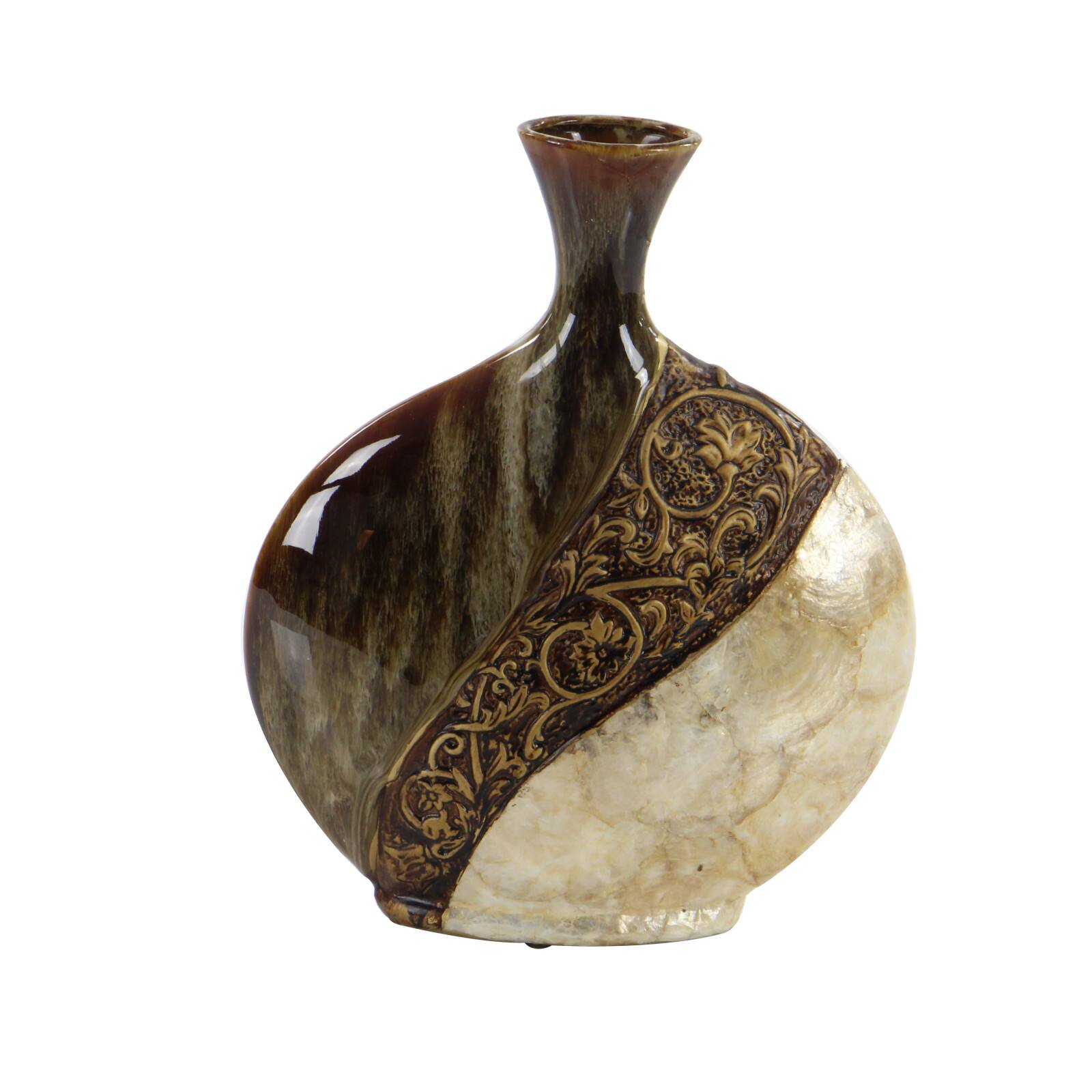 Brown Ceramic Traditional Vase, 14" x 11" x 3"