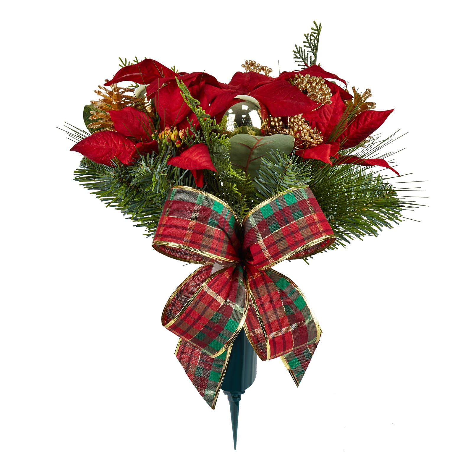 Magnolia, Poinsettia & Plaid Christmas Ribbon Remembrance Cone by Ashland®