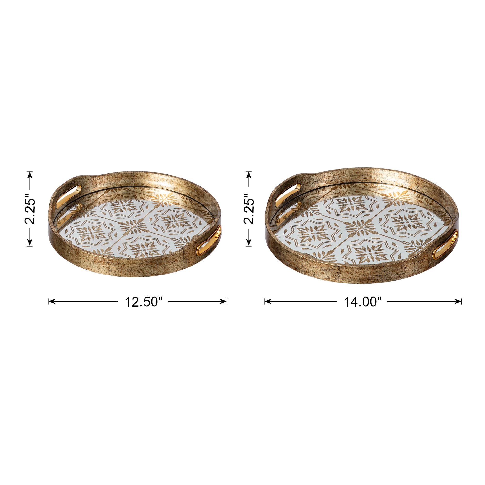 Glitzhome® Gold Round Abstract Mirrored Trays Set