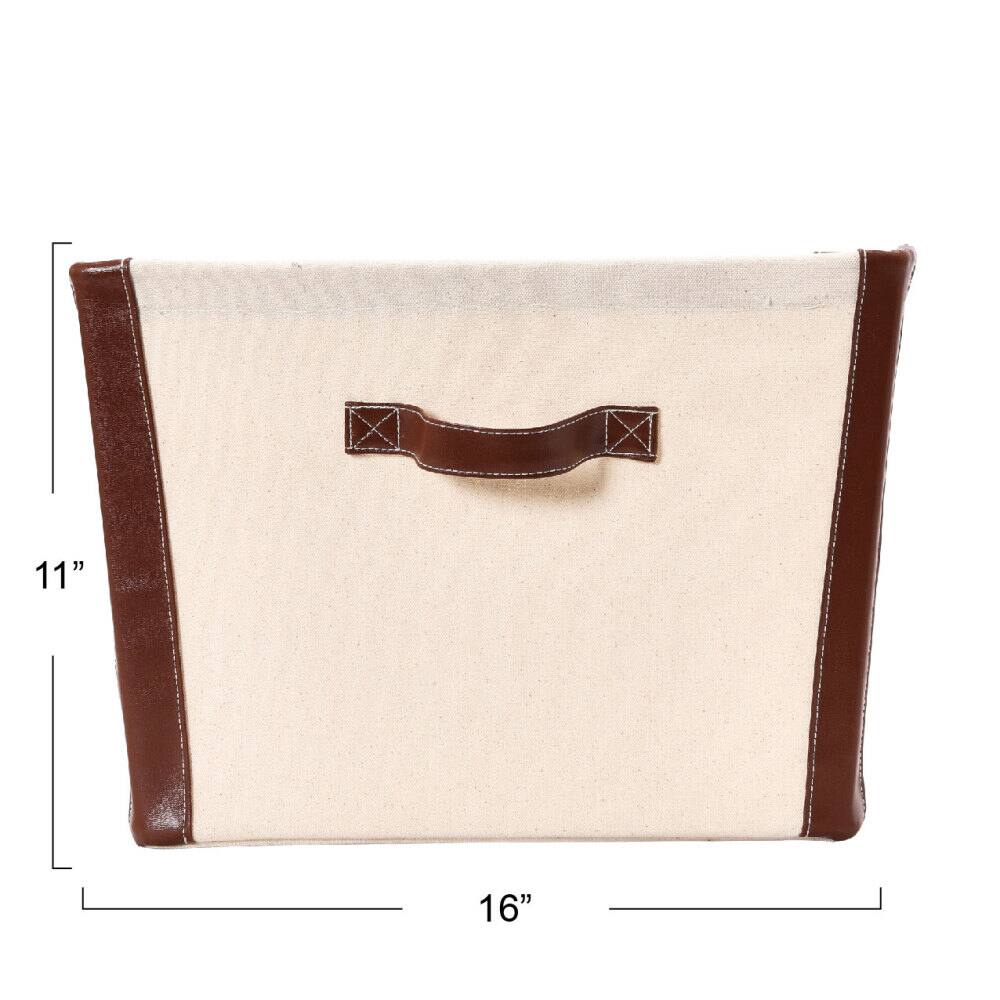 Household Essentials 16&#x22; Canvas Bin with Vegan Leather Trim