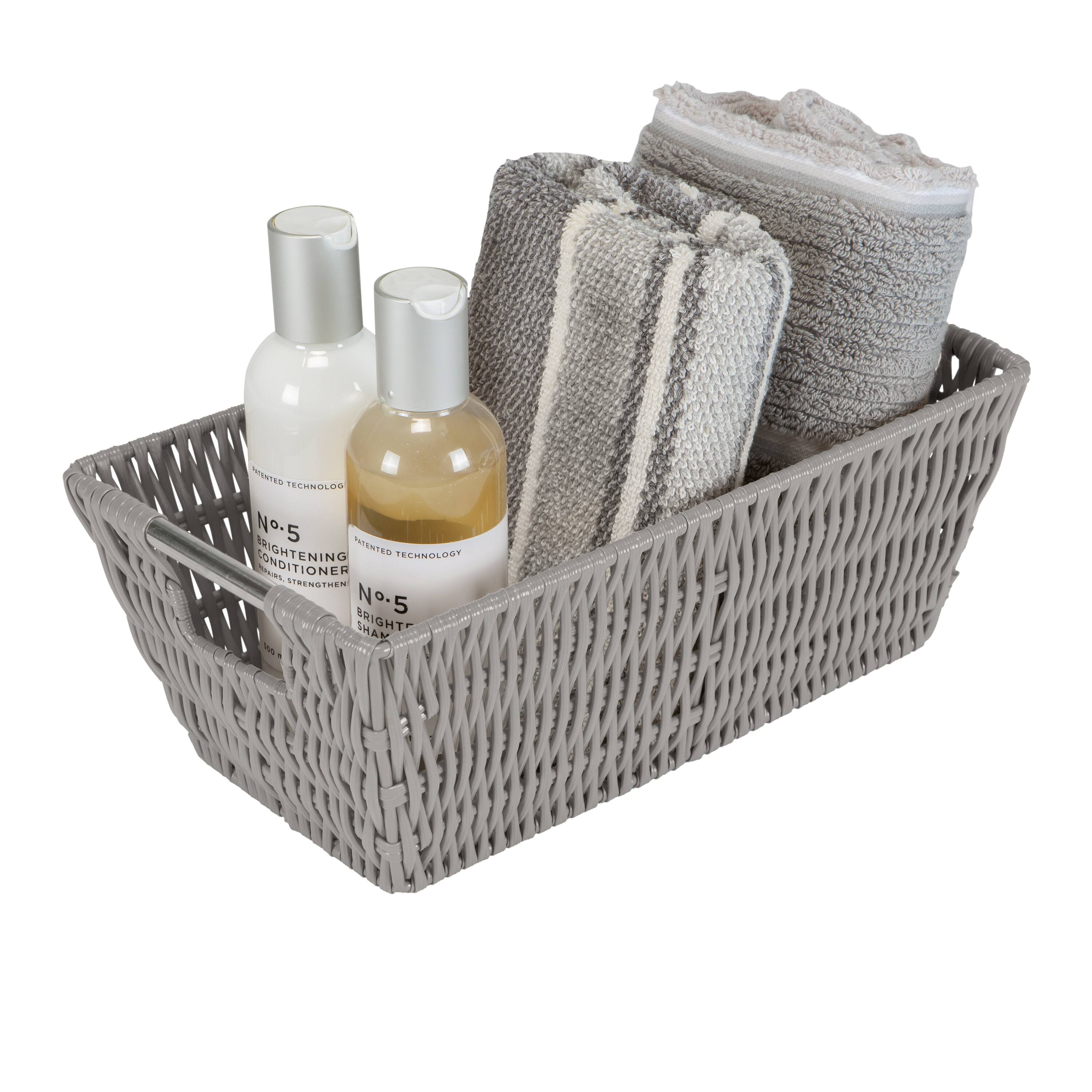 Simplify Small Gray Shelf Storage Rattan Tote Basket