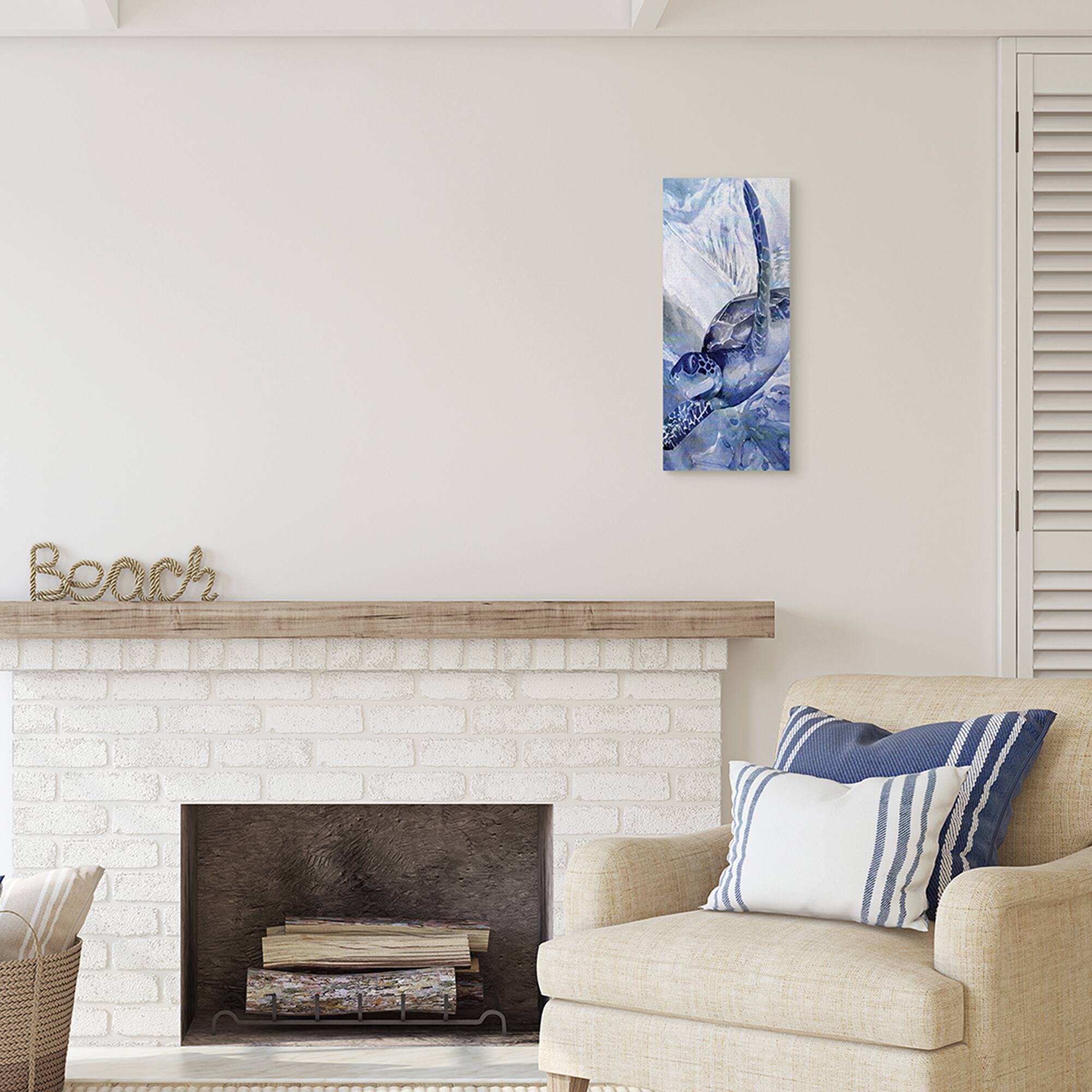 Stupell Industries Stylized Blue Sea Turtle Swimming In Ocean Canvas Wall Art