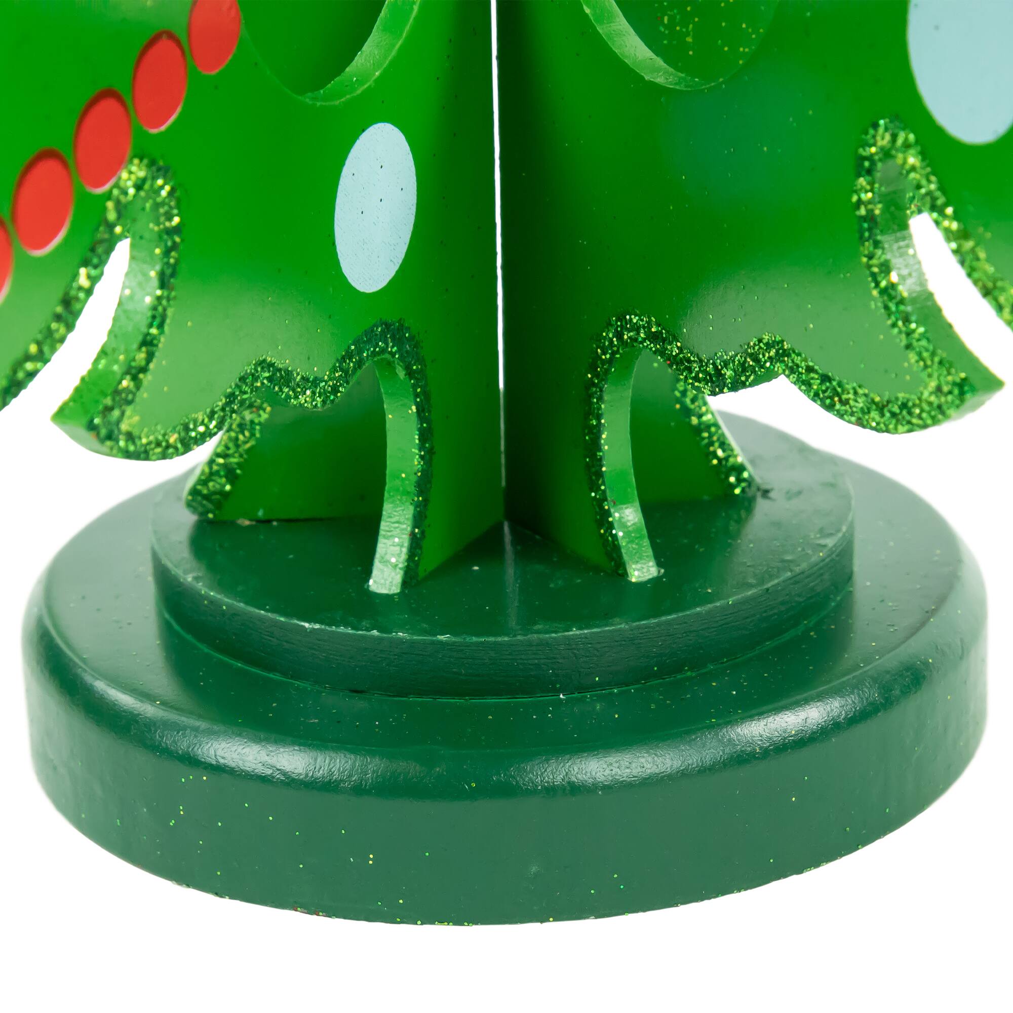 3-D Wooden Christmas Tree with Ornaments Decoration - 13.75" - Green