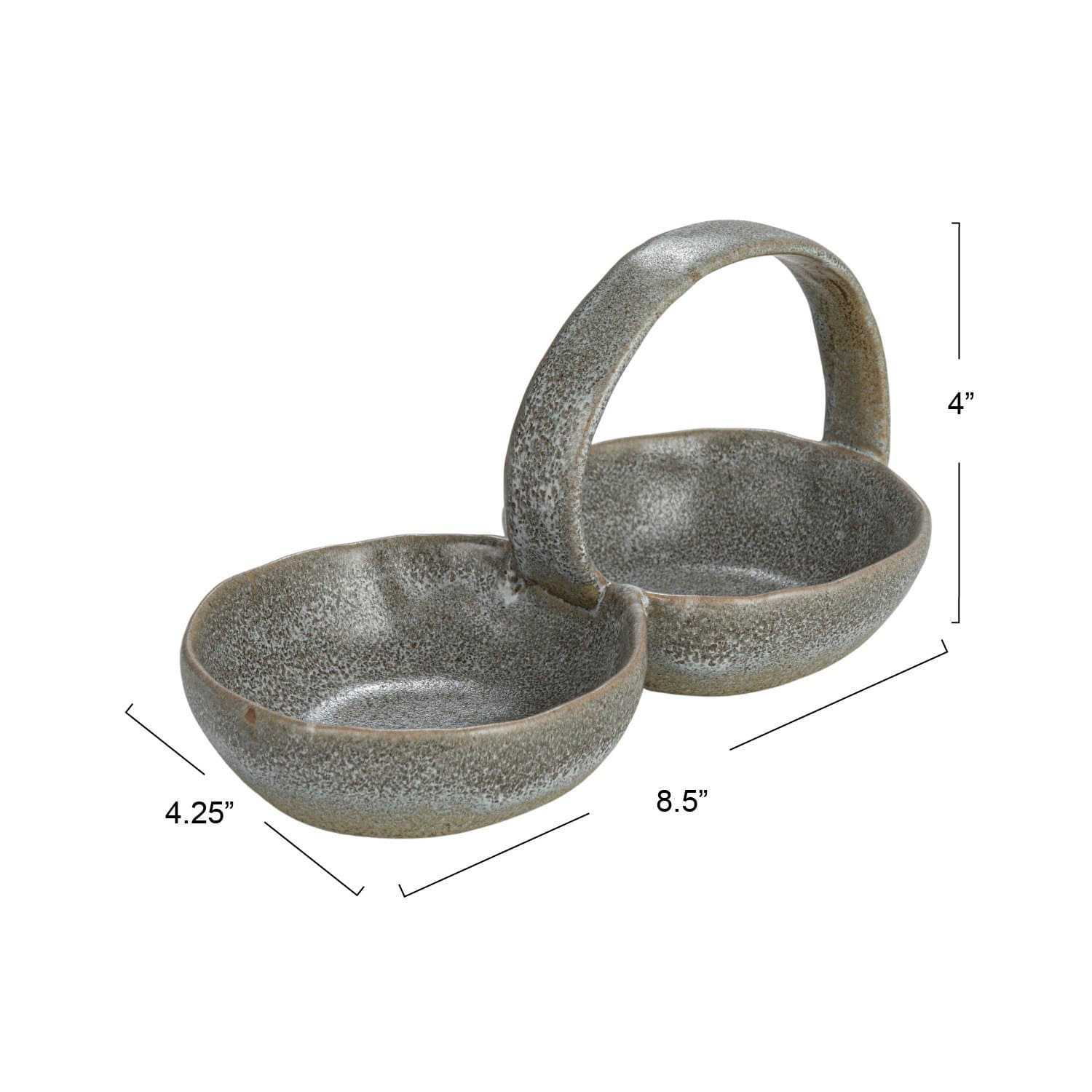 Hello Honey® 8.5" Gray Stoneware Double Bowl with Handle
