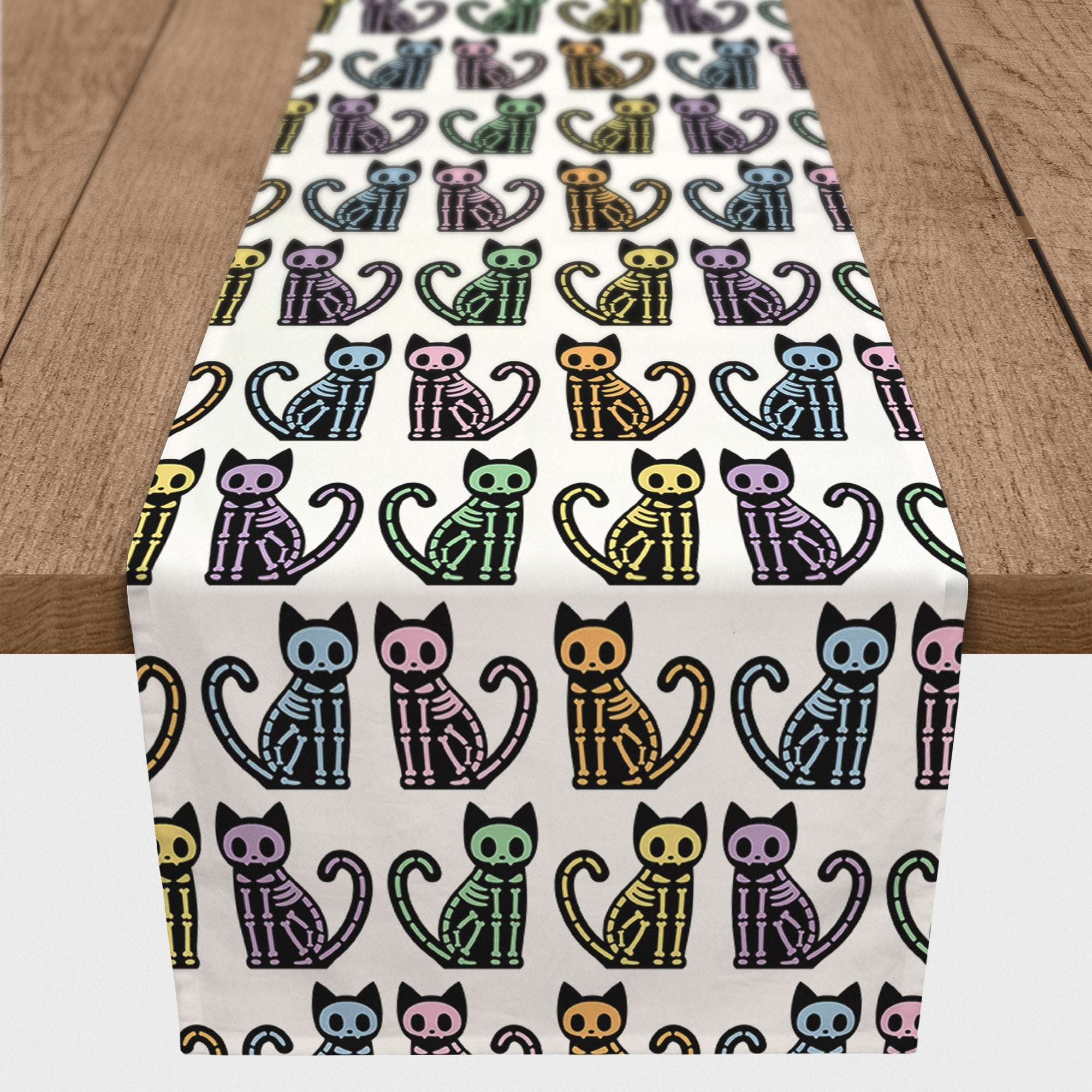 Skeleton Cat Pattern Poly Twill Table Runner
