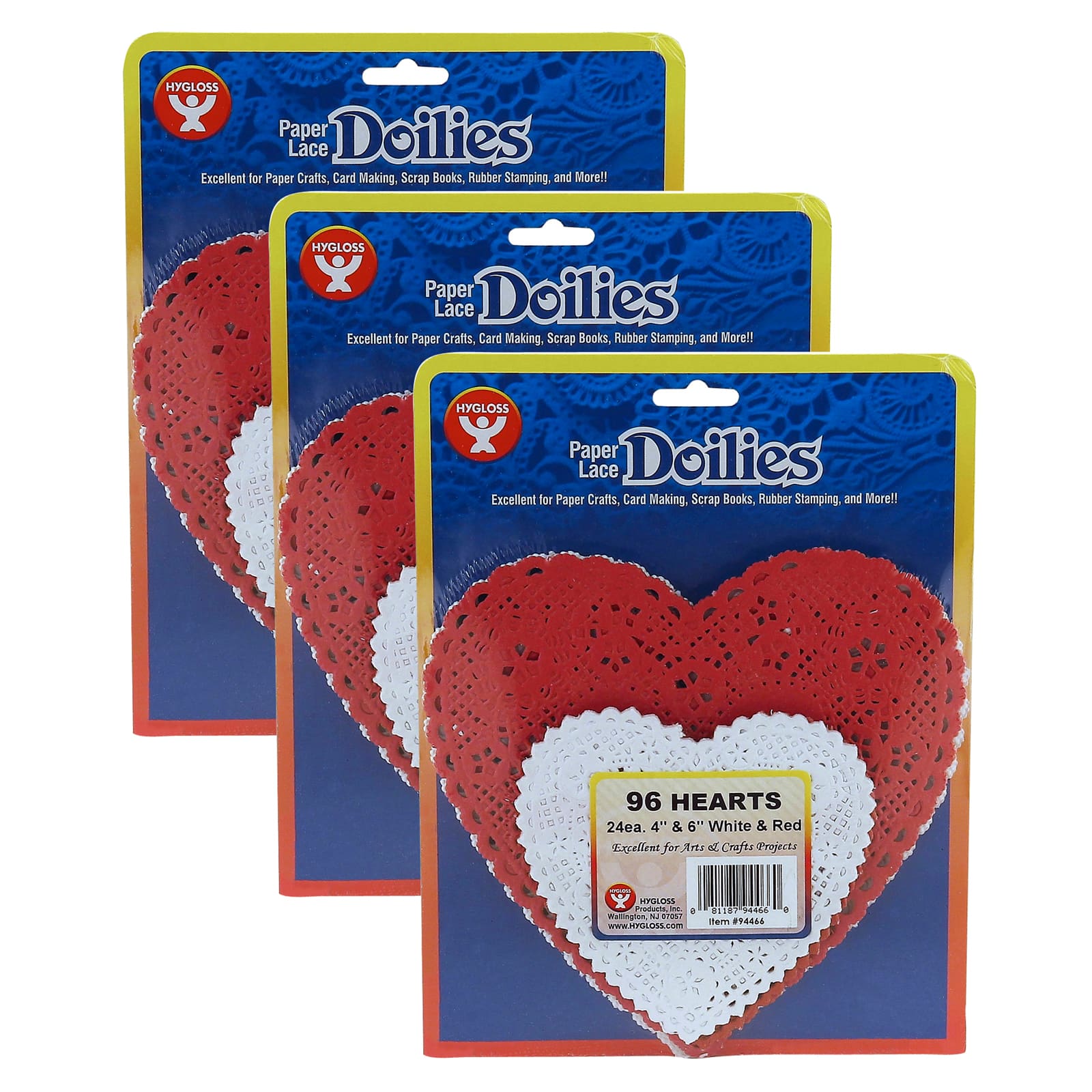 Hygloss&#xAE; White &#x26; Red Heart Paper Lace Doilies, 2 Packs of 96