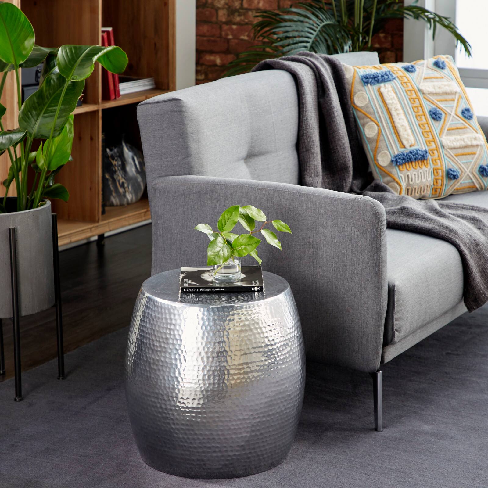 Silver Aluminum Contemporary Accent Table