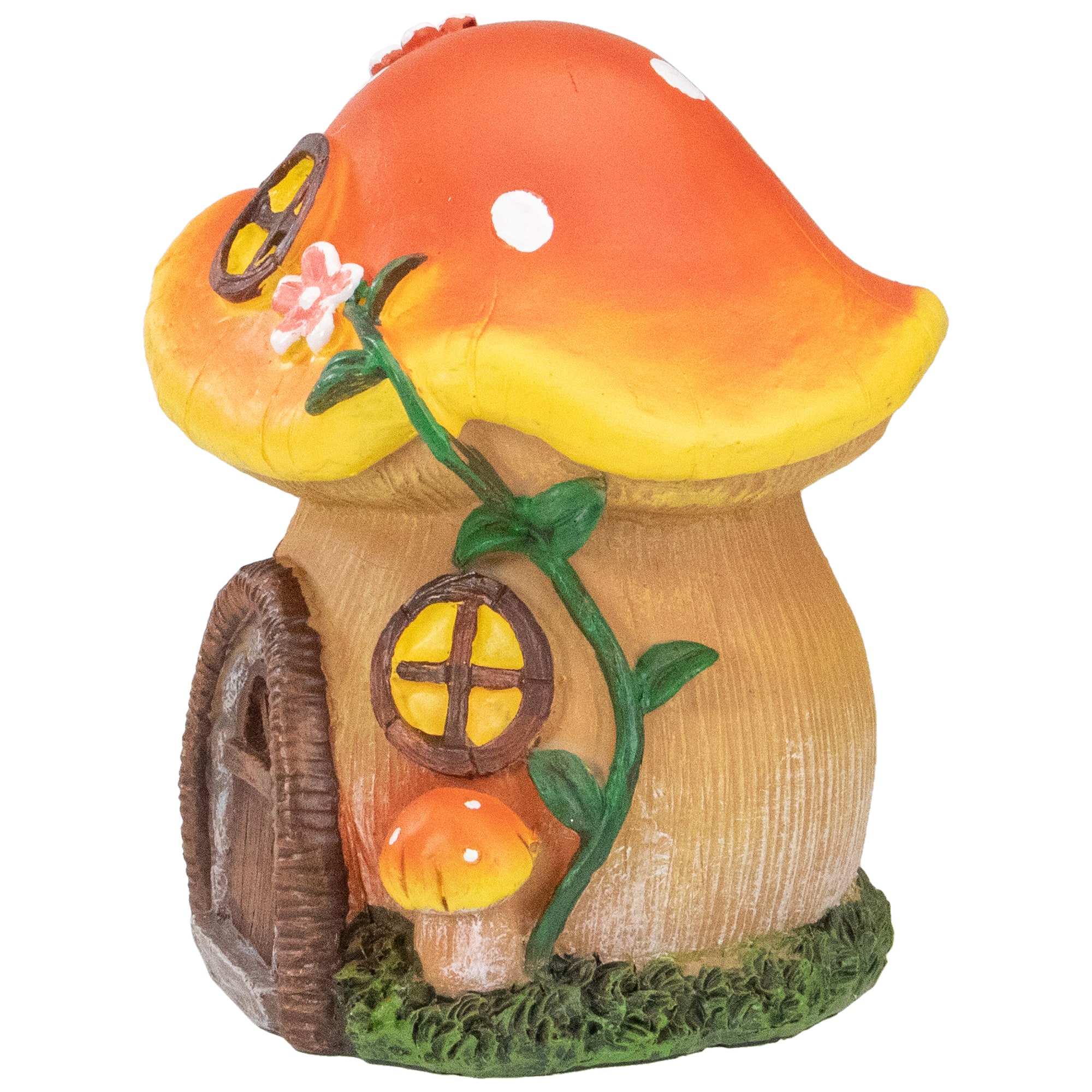 6.25&#x22; Orange Mushroom House Outdoor Garden Statue