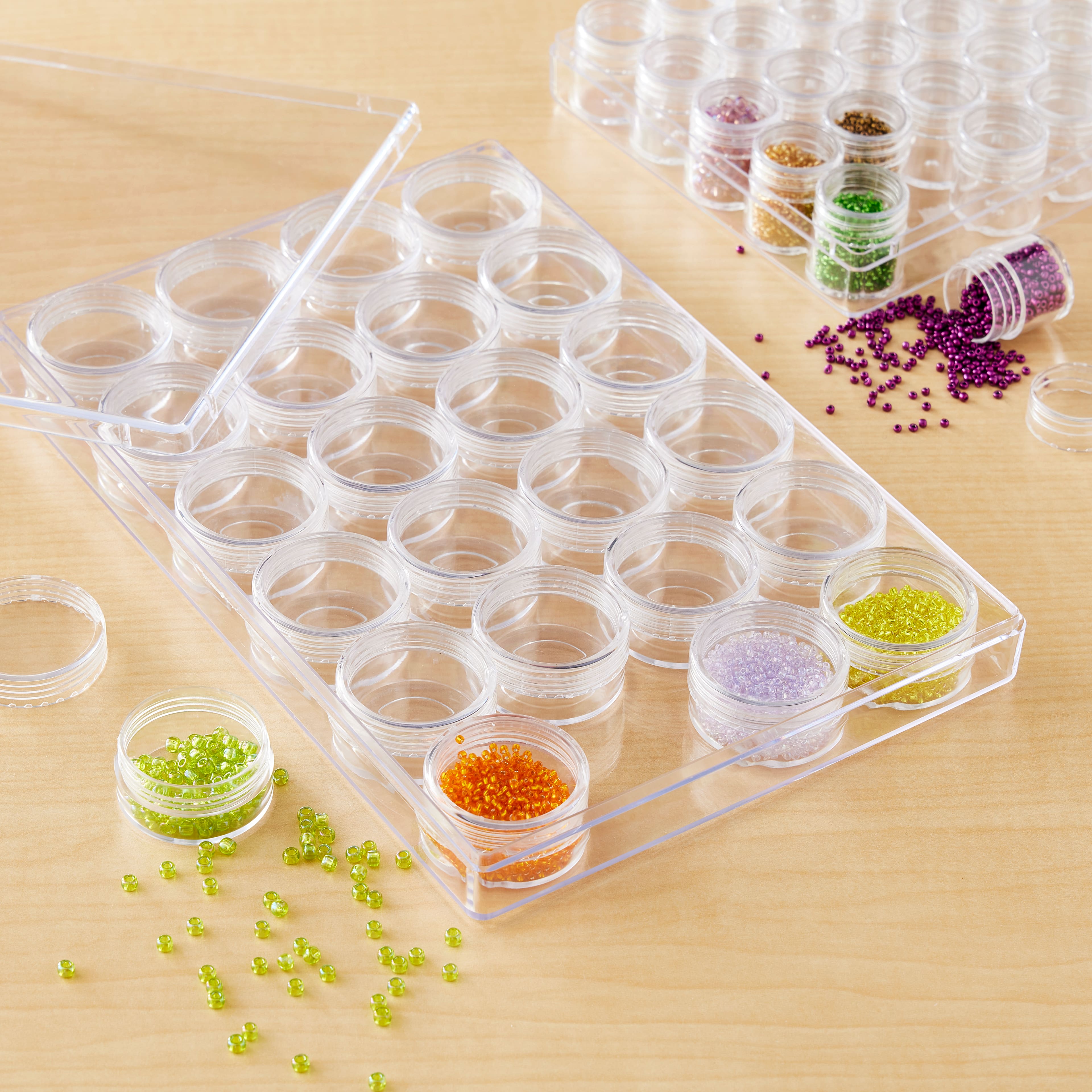 24Pc Small Bead Organizer Plastic Storage Organizer Craft Containers with  2Pc Hinged Lid Craft Cases