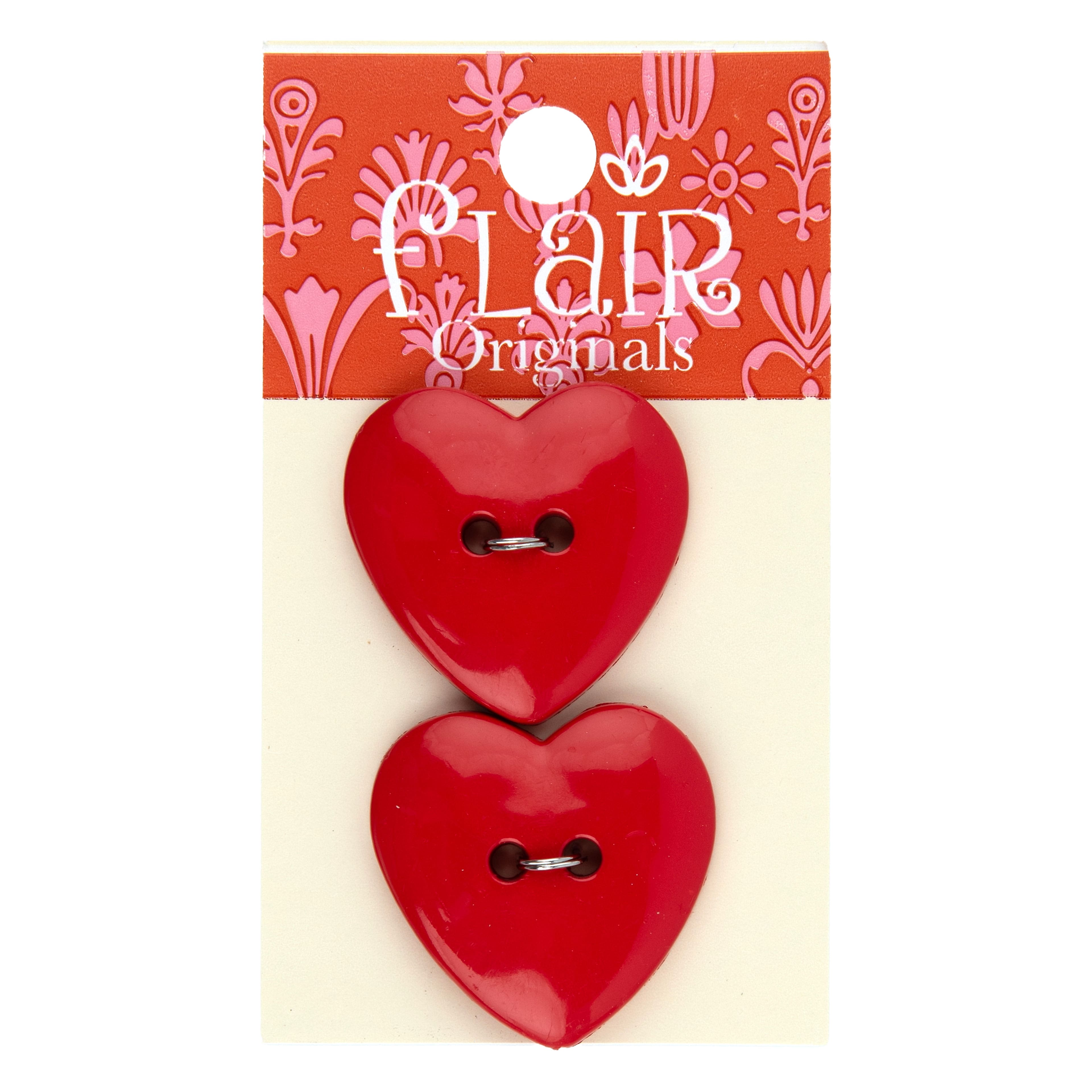 Flair Originals 1 1/4&#x22; Red Heart 2-Hole Buttons, 2ct.