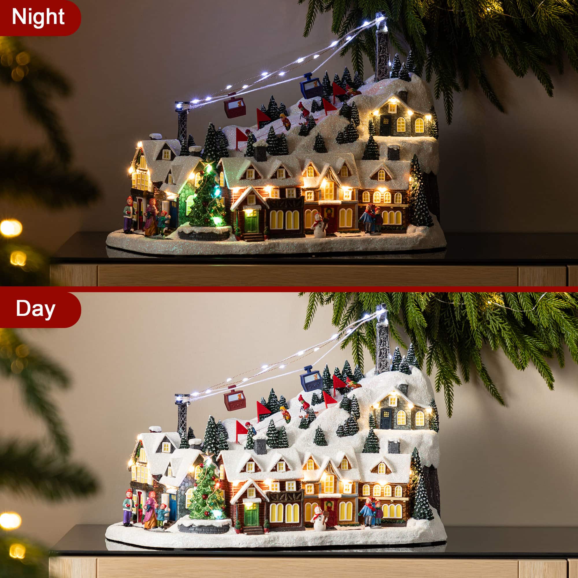 Glitzhome&#xAE; 16&#x22; Christmas Oversized Resin Lighted Musical Skiing Table Village Decor