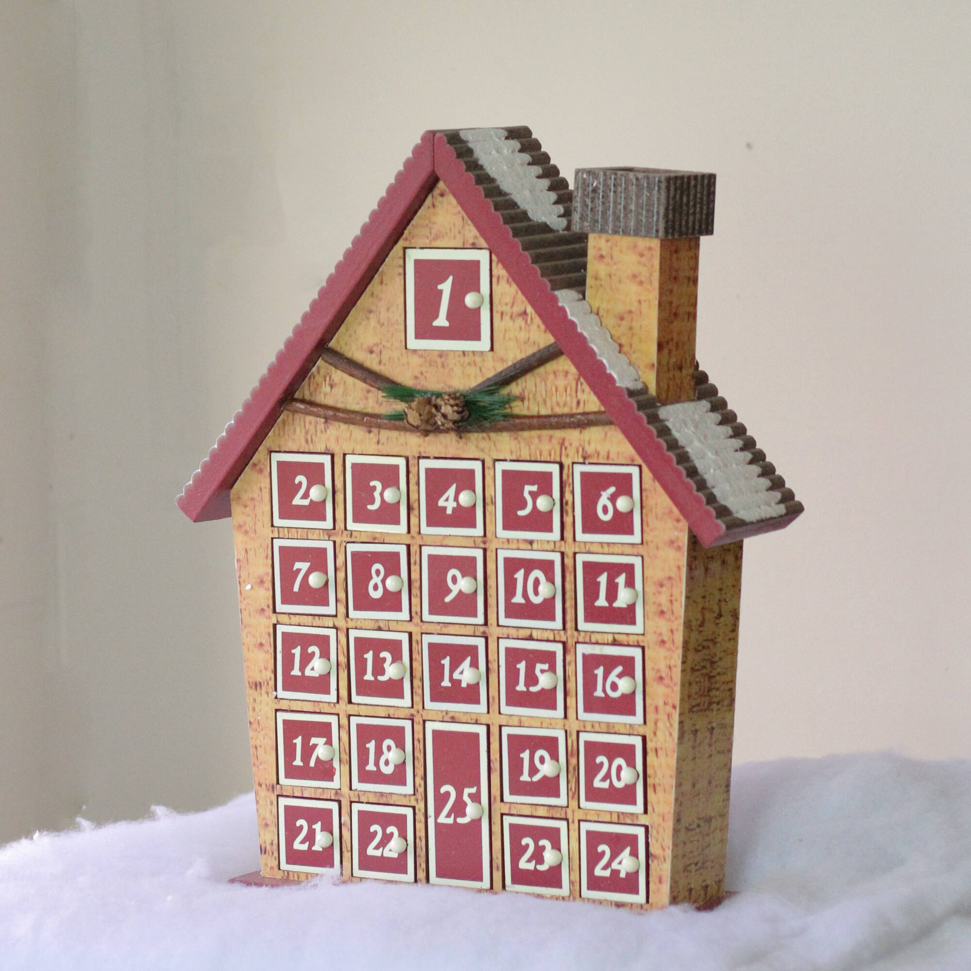 15&#x22; Red &#x26; Beige House with Advent Calendar Tabletop Decoration