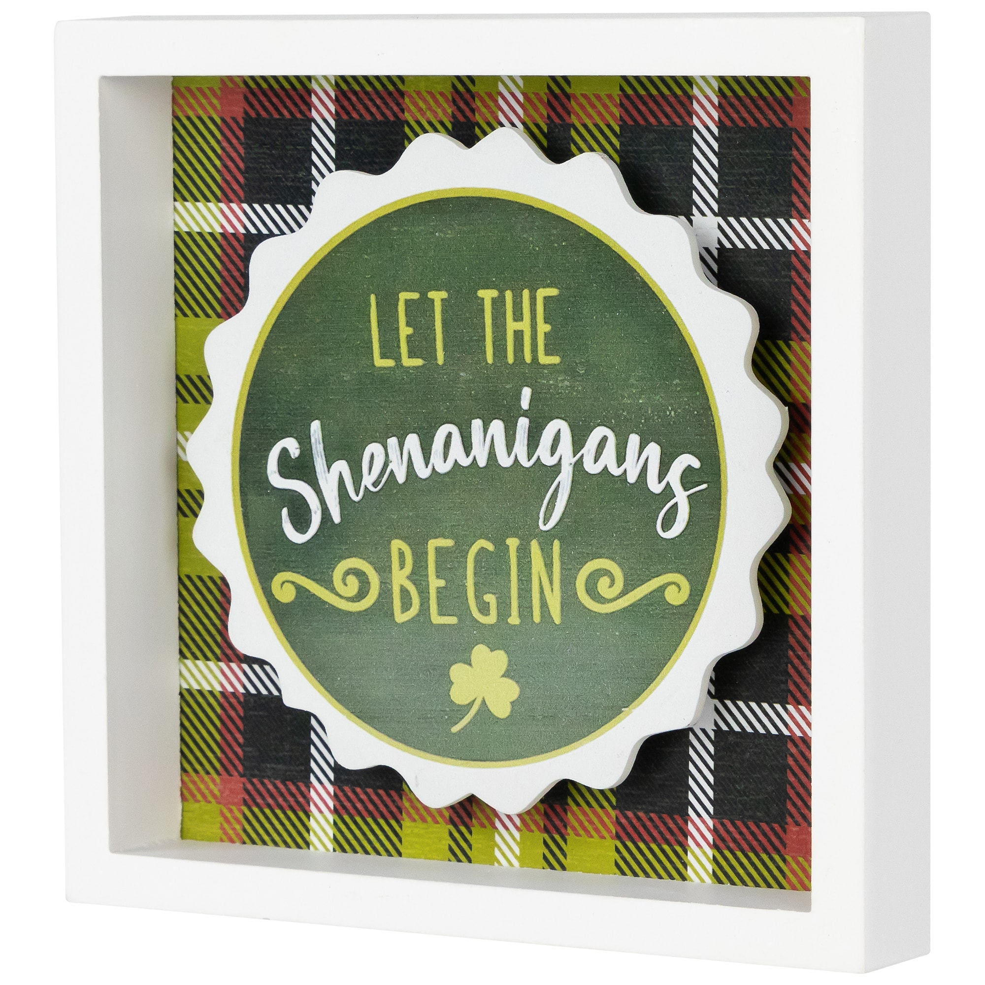 6" Green Plaid Let the Shenanigans Begin St. Patrick's Day Framed Wall Sign