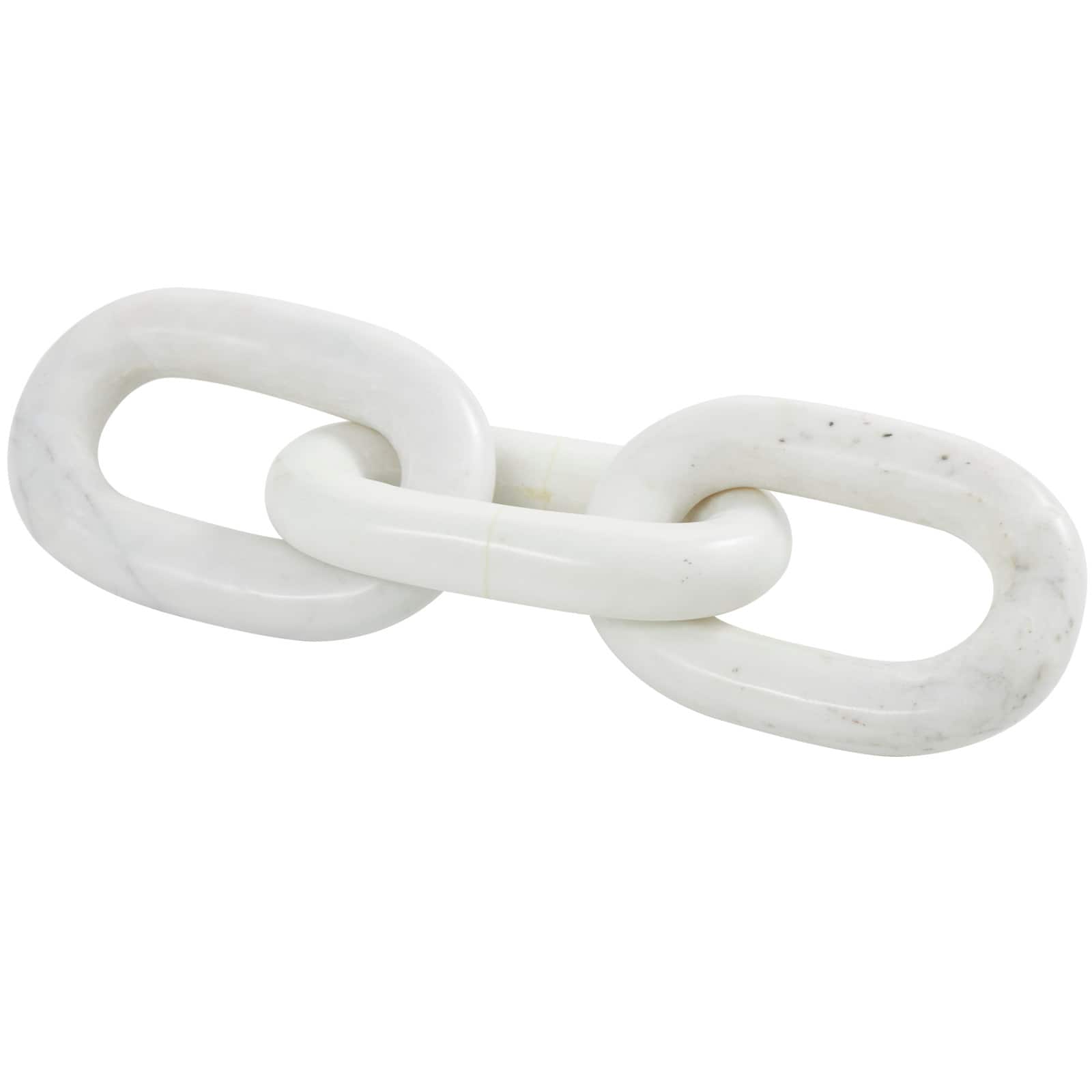 13" White Marble Geometric 3-Link Chain Sculpture Décor