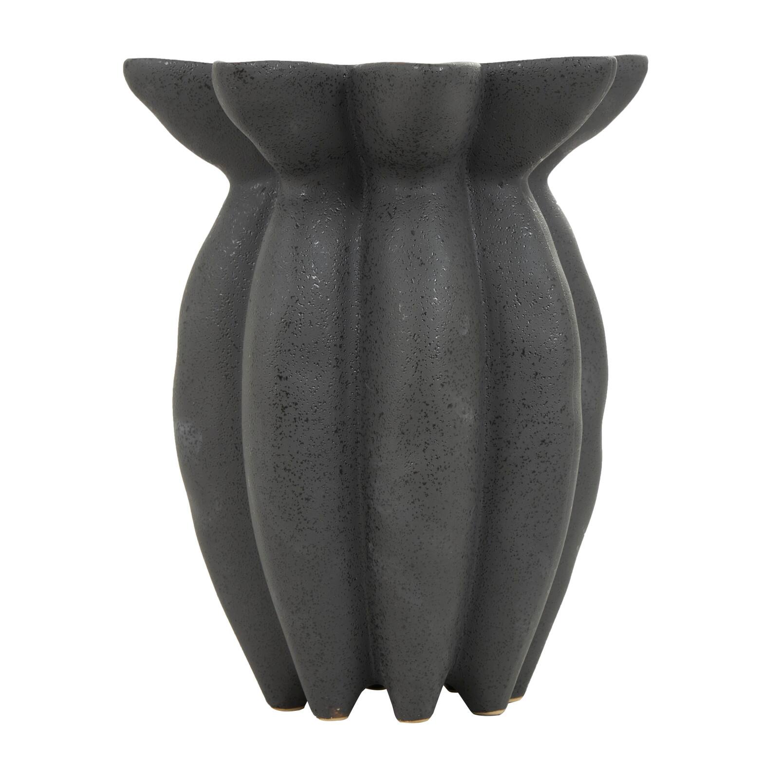 12" Black Ceramic Speckle Textured Vase with Tulip Style Opening