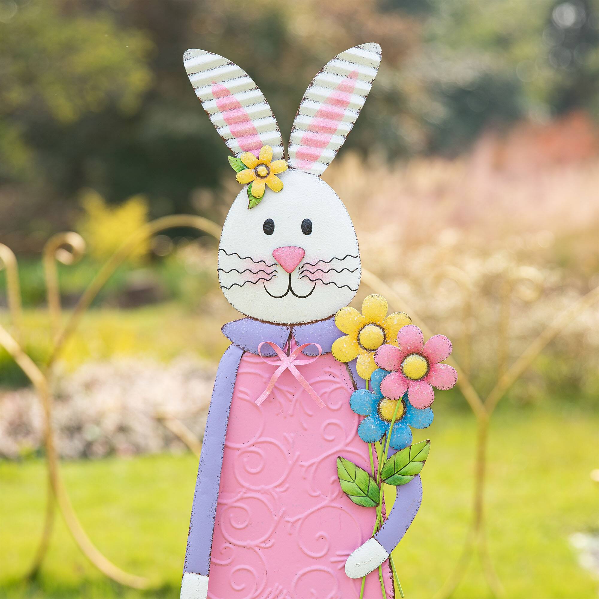 Glitzhome&#xAE; 36&#x22; Easter Bunny Girl Metal D&#xE9;cor