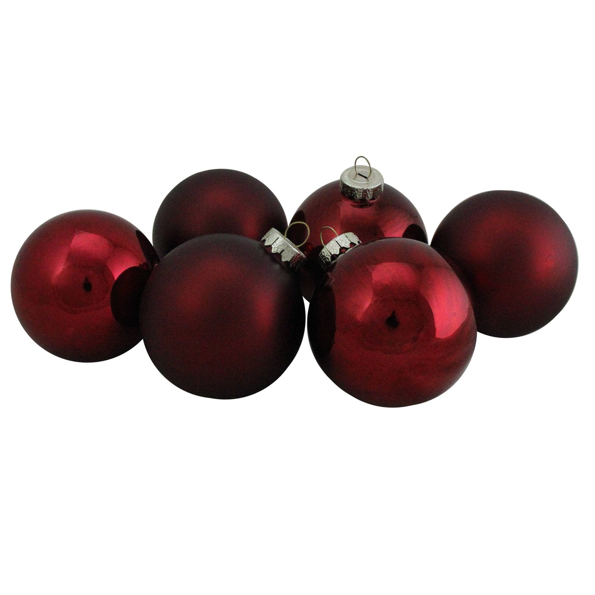 6ct. 3" Burgundy Red 2-Finish Glass Ball Ornaments