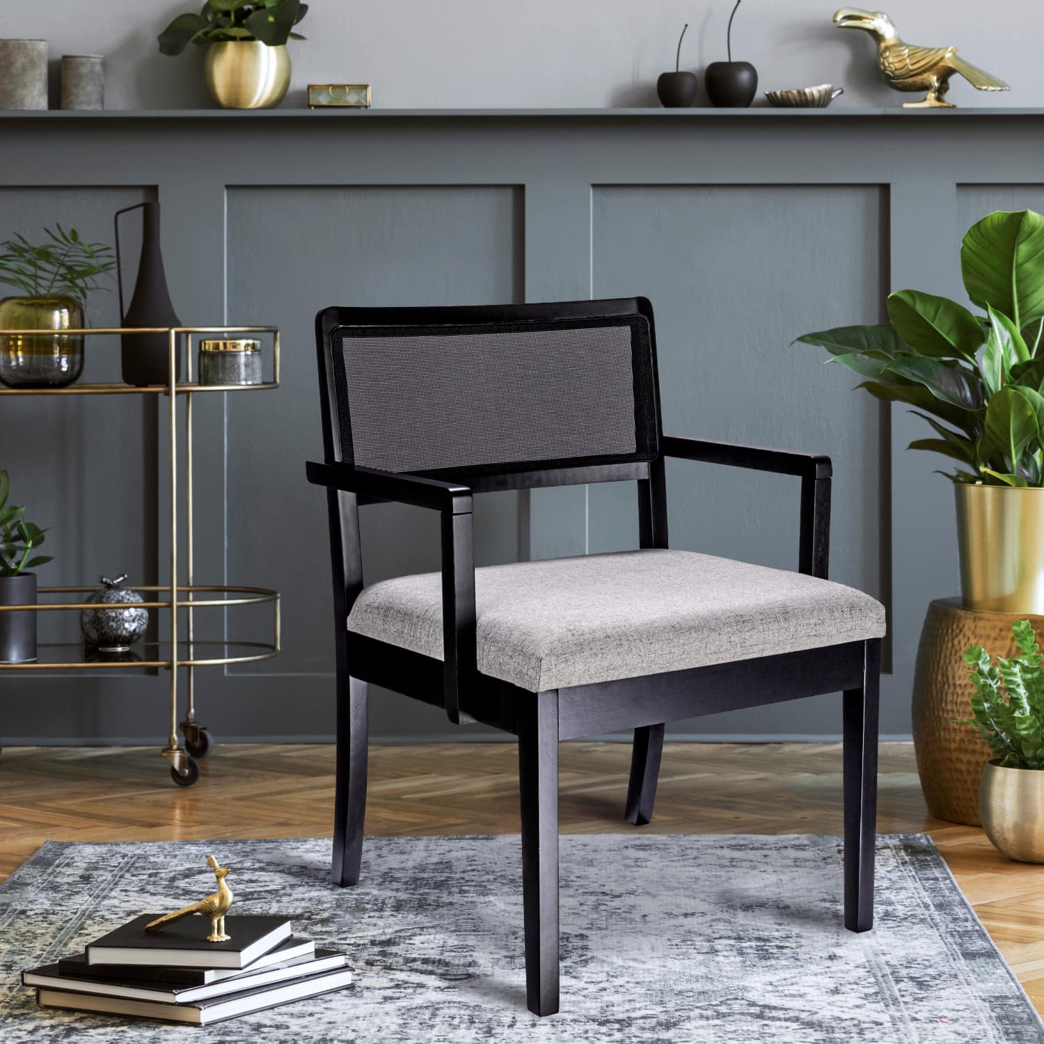 Hello Honey&#xAE; 2.5ft. Crawford Mid-Century Modern Solid Wood Black Arm Chair