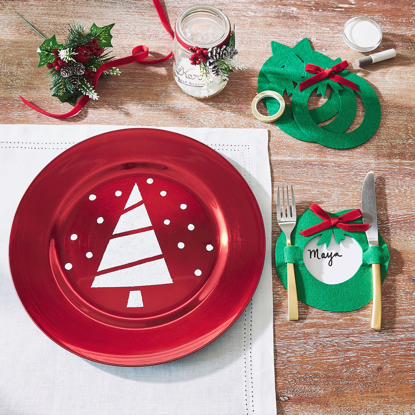 Pot Mason décoratif pour paysagisme de table de Noël