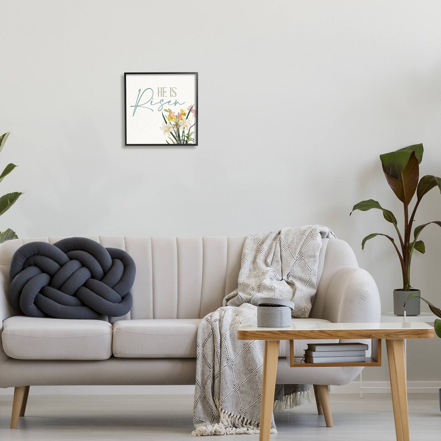 Stupell Industries He Is Risen Religious Easter Holiday Flower Blossoms Framed Giclee Art