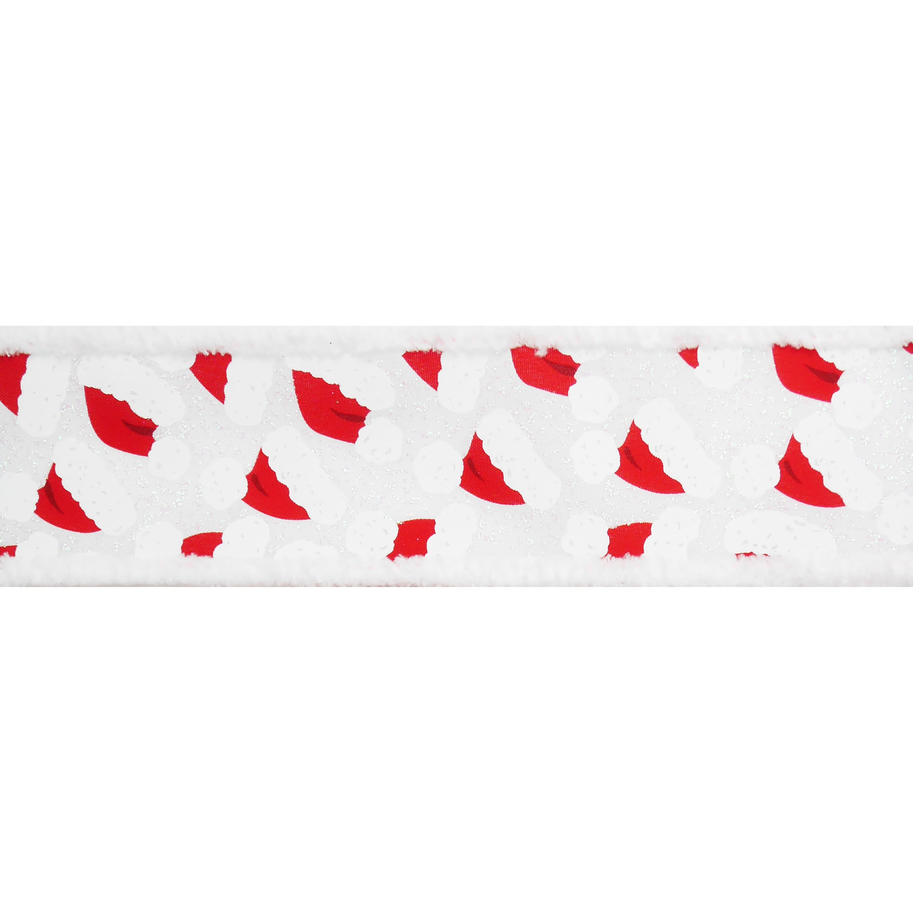 2.5&#x22; x 15ft. Santa Hats with Fur Edges Wired Ribbon by Celebrate It&#xAE;  