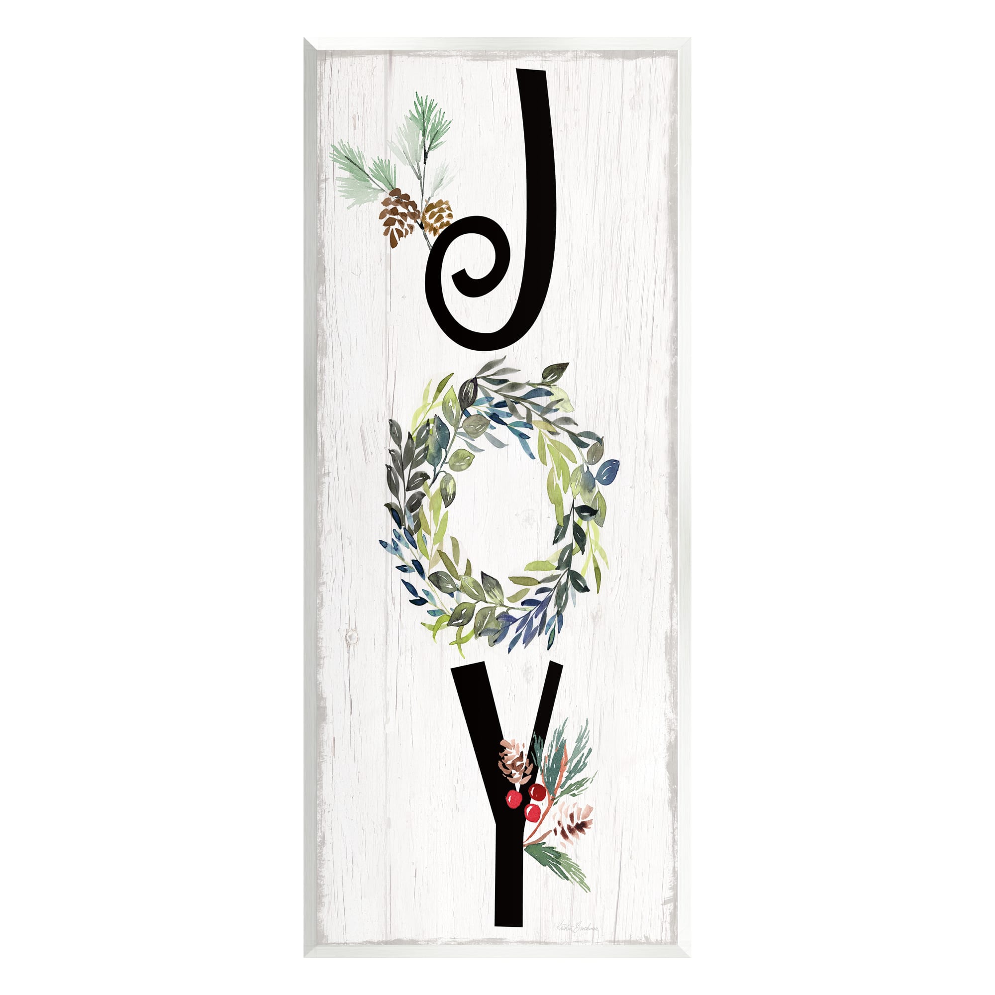 Stupell Industries Joy Seasonal Botanical Wreath Wall Plaque Art